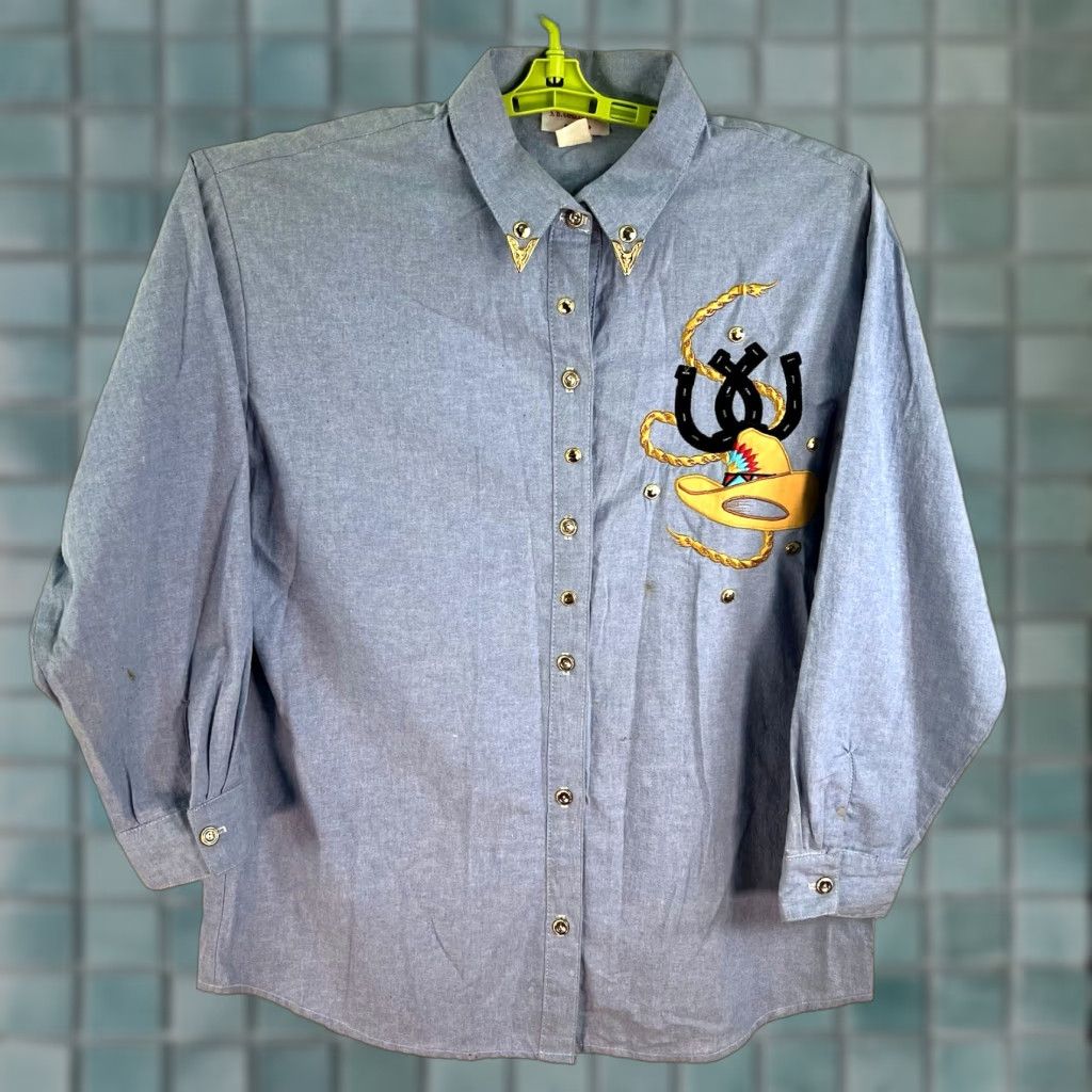 Vintage VINTAGE S.B. Collections Western Embroidered Button-Up Shirt Womens Size L Blue Denim Classic Casual Long Sleeve Size L / US 10 / IT 46 - 1 Thumbnail