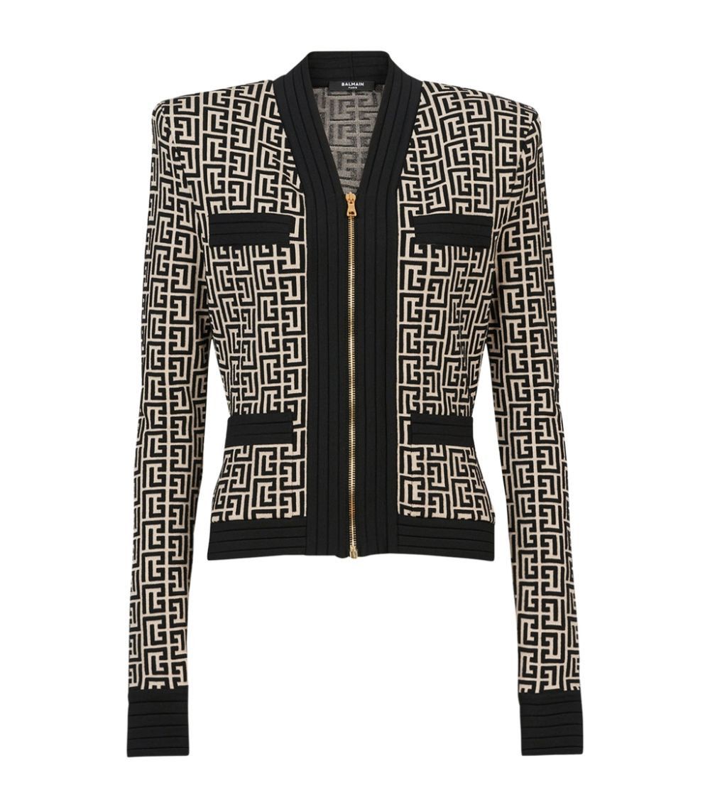 Balmain o1w1db10624 Zipped Monogram Knit Jacket Size XS / US 0-2 / IT 36-38 - 1 Thumbnail