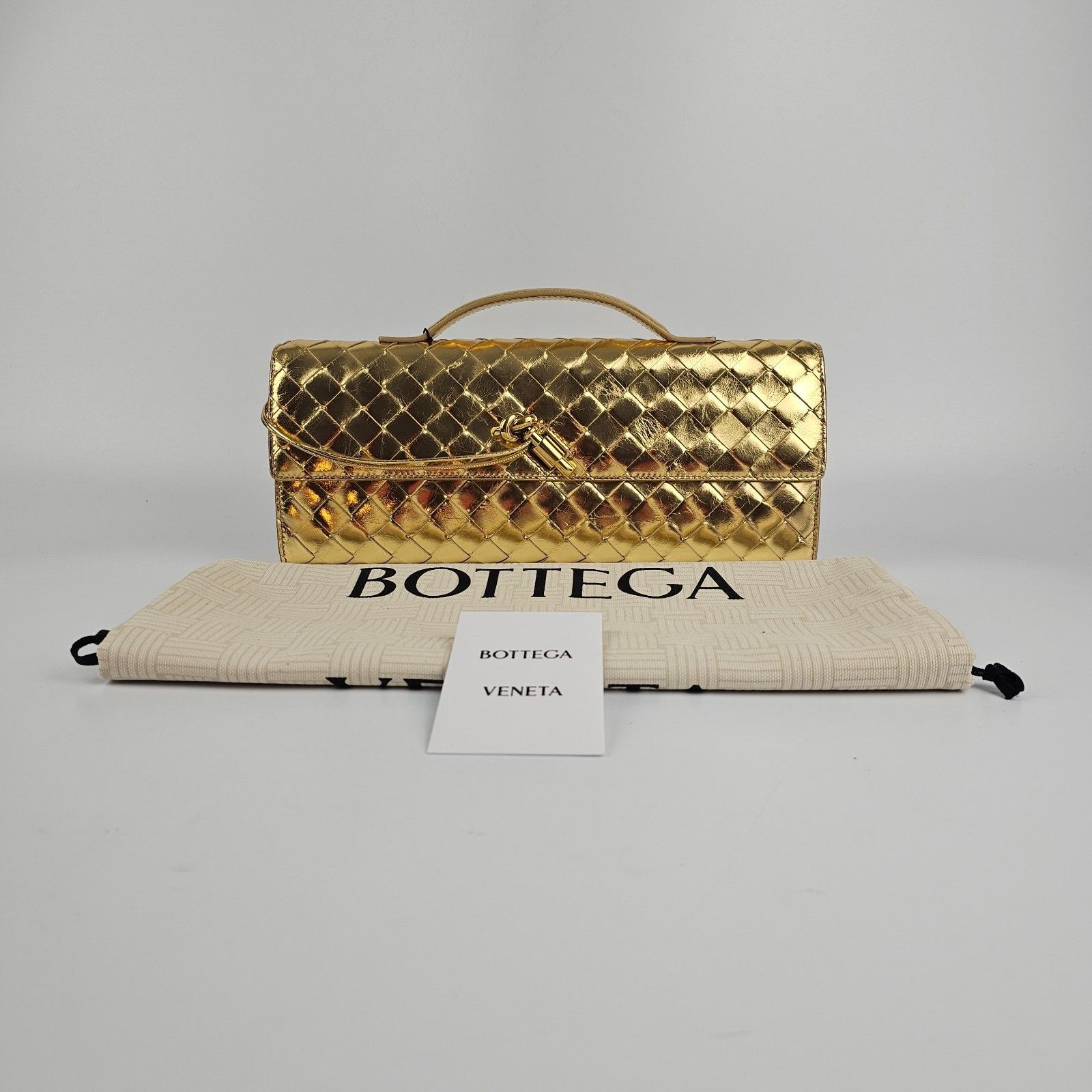 Bottega Veneta BOTTEGA VENETA Andiamo $3700 Gold Leather Top Handle Clutch Size ONE SIZE - 1 Thumbnail