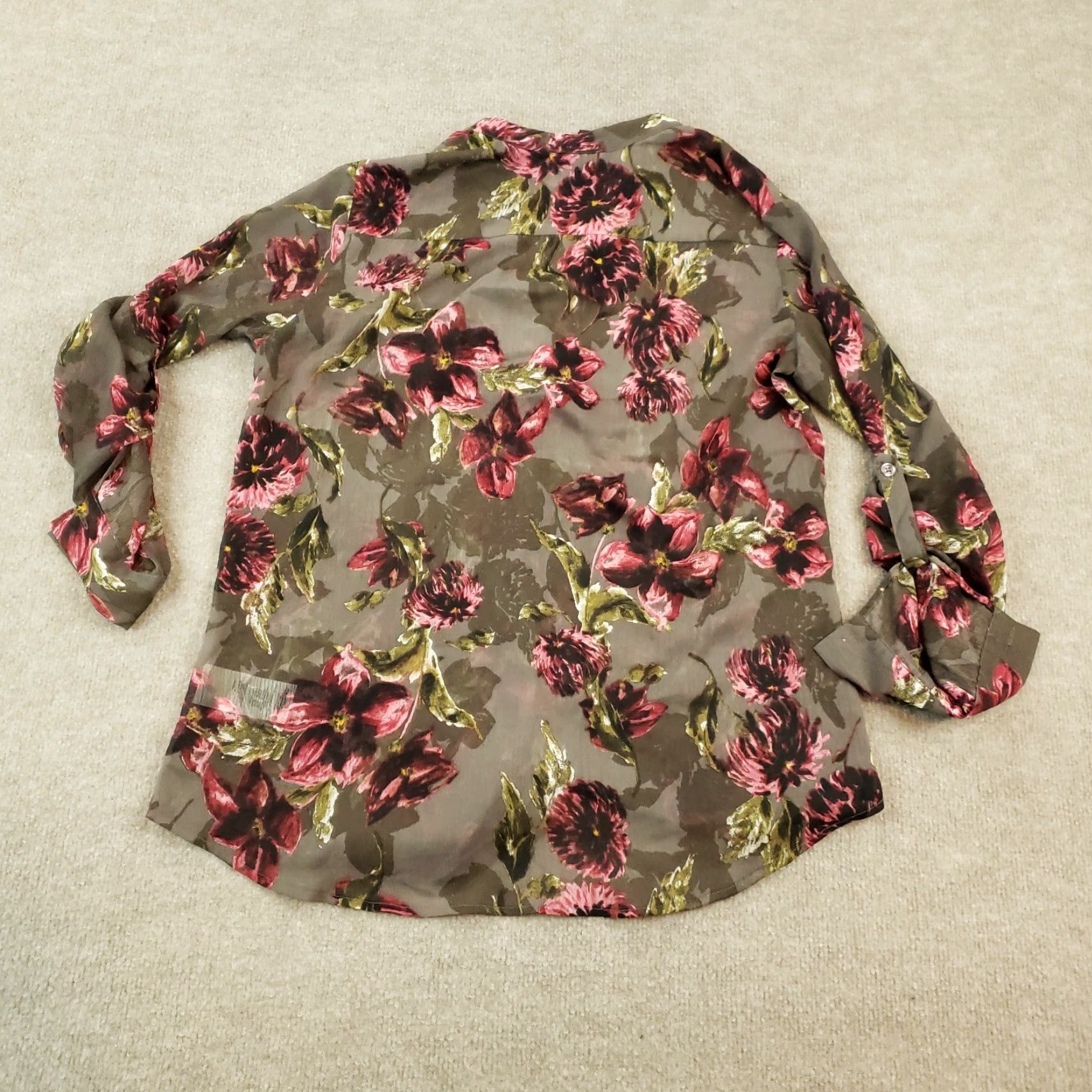 Vintage KUT from the Kloth Women's Gray Floral Semi Sheer Button Up Blouse Medium Size M / US 6-8 / IT 42-44 - 7 Thumbnail