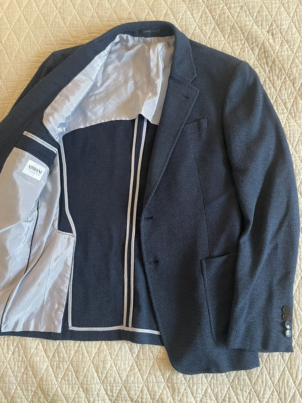 Armani Collezioni Textured Silk and Wool Patch Pocket Hopsack Jacket Size 40R - 5 Thumbnail