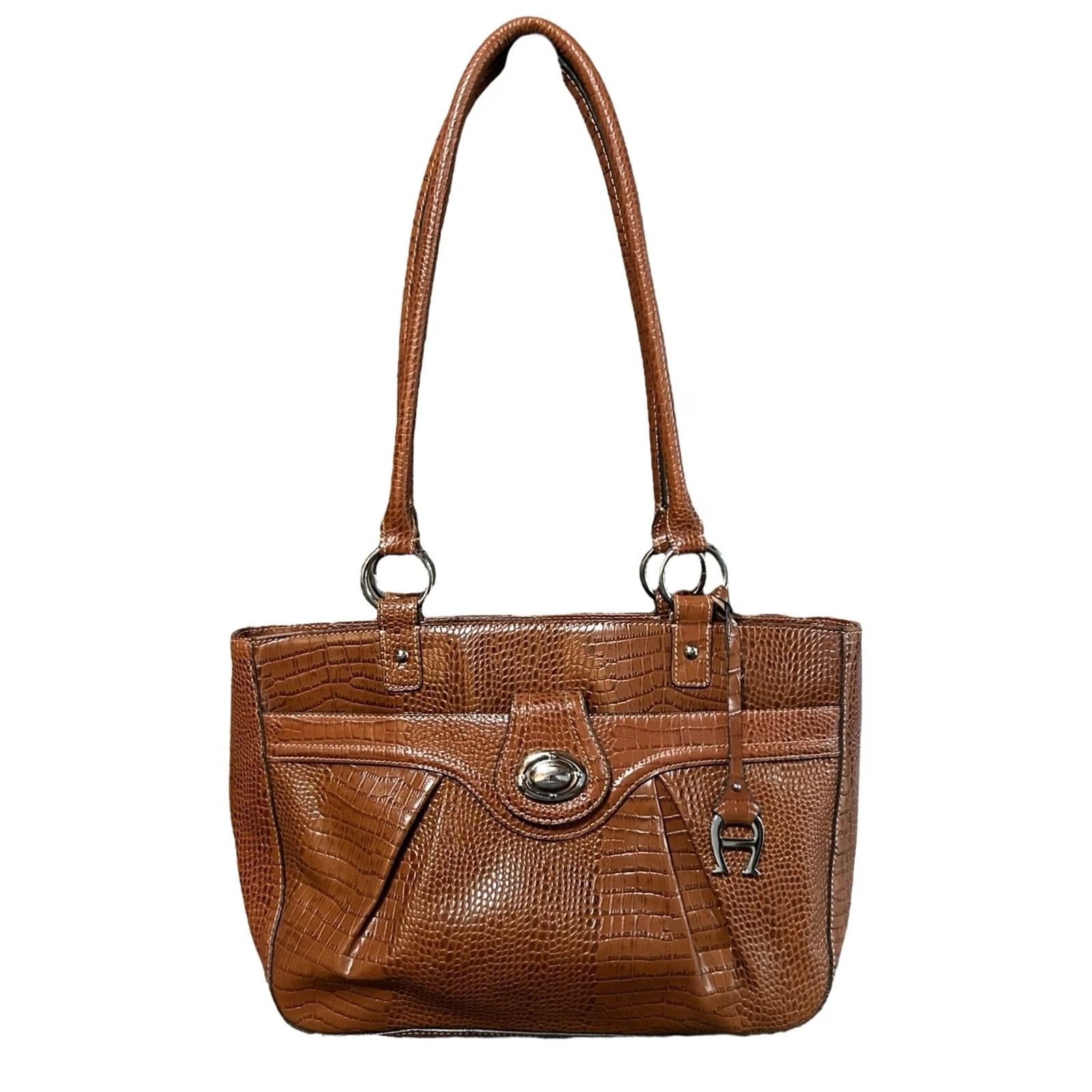 Etienne Aigner Etienne Aigner Chestnut Brown Leather Croc Embossed Shoulder Bag Women’s Size ONE SIZE - 2 Thumbnail