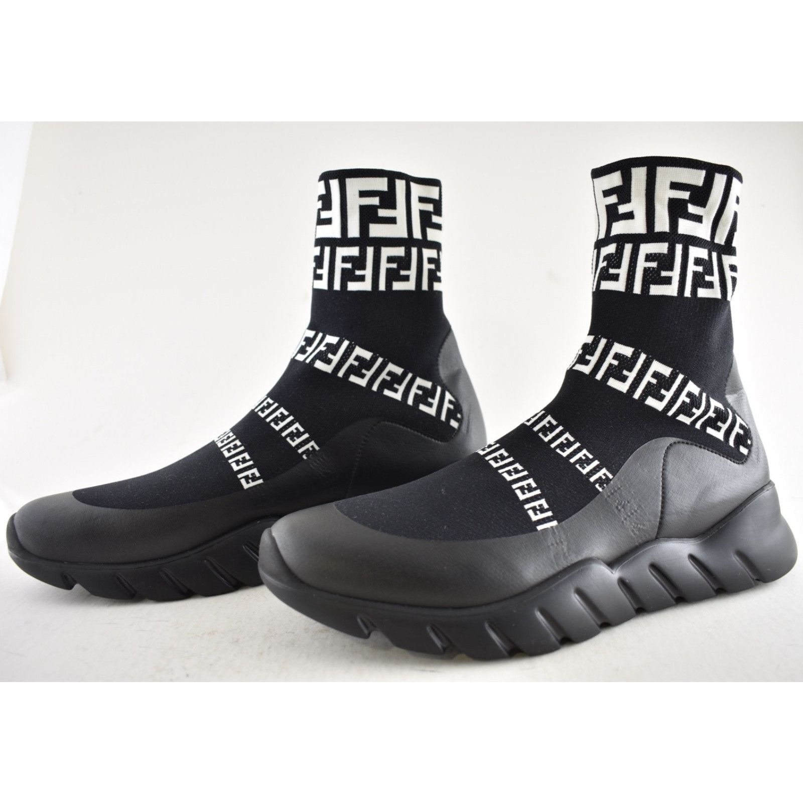 Fendi Fendi Mens Black White FF Monogram Knit Sock Trainer US 10 Size US 10 / EU 43 - 8 Thumbnail