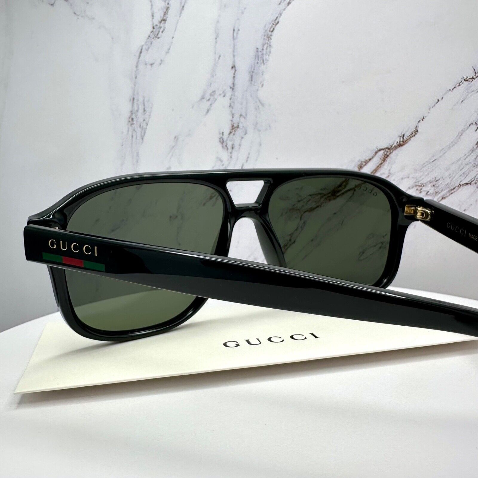 Gucci New GUCCI Sunglasses 2025 Release Black Aviator Gold Logo Size ONE SIZE - 5 Thumbnail