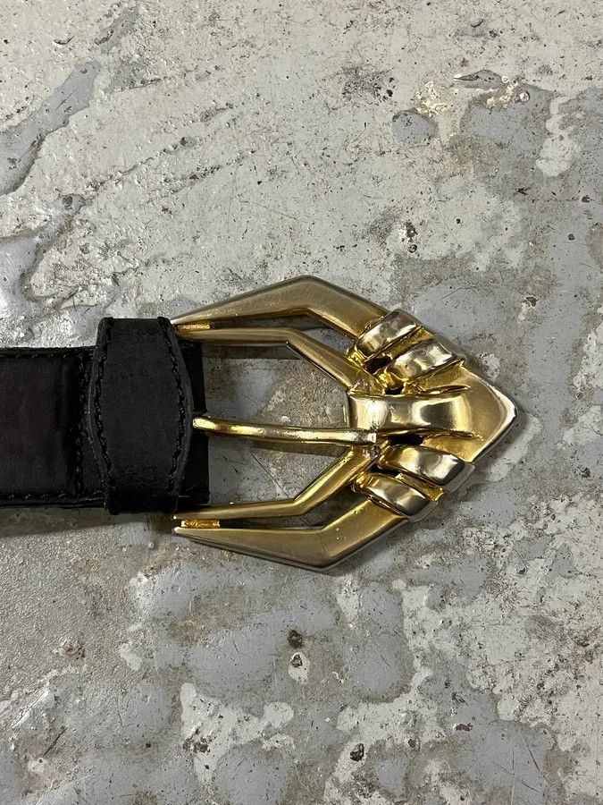 Versace 2000s Versace Golden Futuristic V Black Leather Belt Size ONE SIZE - 4 Thumbnail