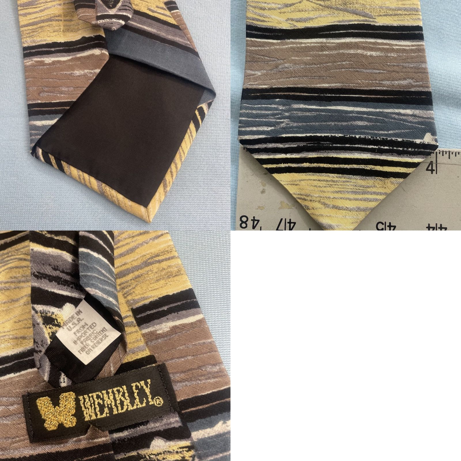 Vintage VINTAGE Wembley Tie 4x57" Silk Linen Abstract Stripe Yellow Brown Black Wide Necktie Mens 1990s vintage capsu le Size ONE SIZE - 10 Thumbnail