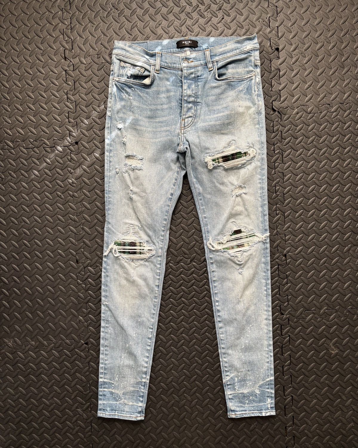 Amiri Amiri Mx1 Green/Black Plaid Patches Blue Denim Jeans Size US 34 / EU 50 - 1 Thumbnail