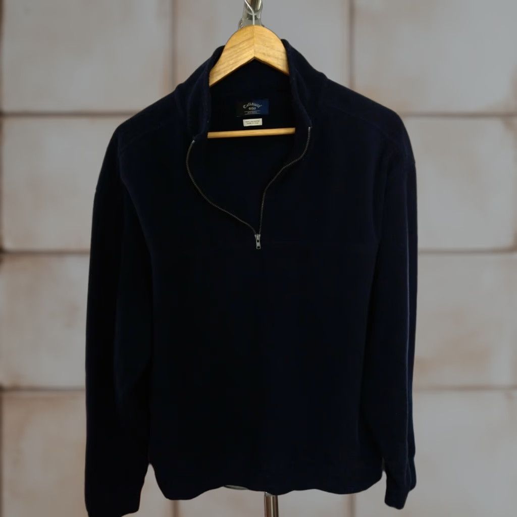 Vintage VINTAGE Callaway Golf Pullover Fleece Sweater L Navy Blue Polyester USA Made Mens Regular Long Sleeve Athletic Fit Size US L / EU 52-54 / 3 - 1 Thumbnail