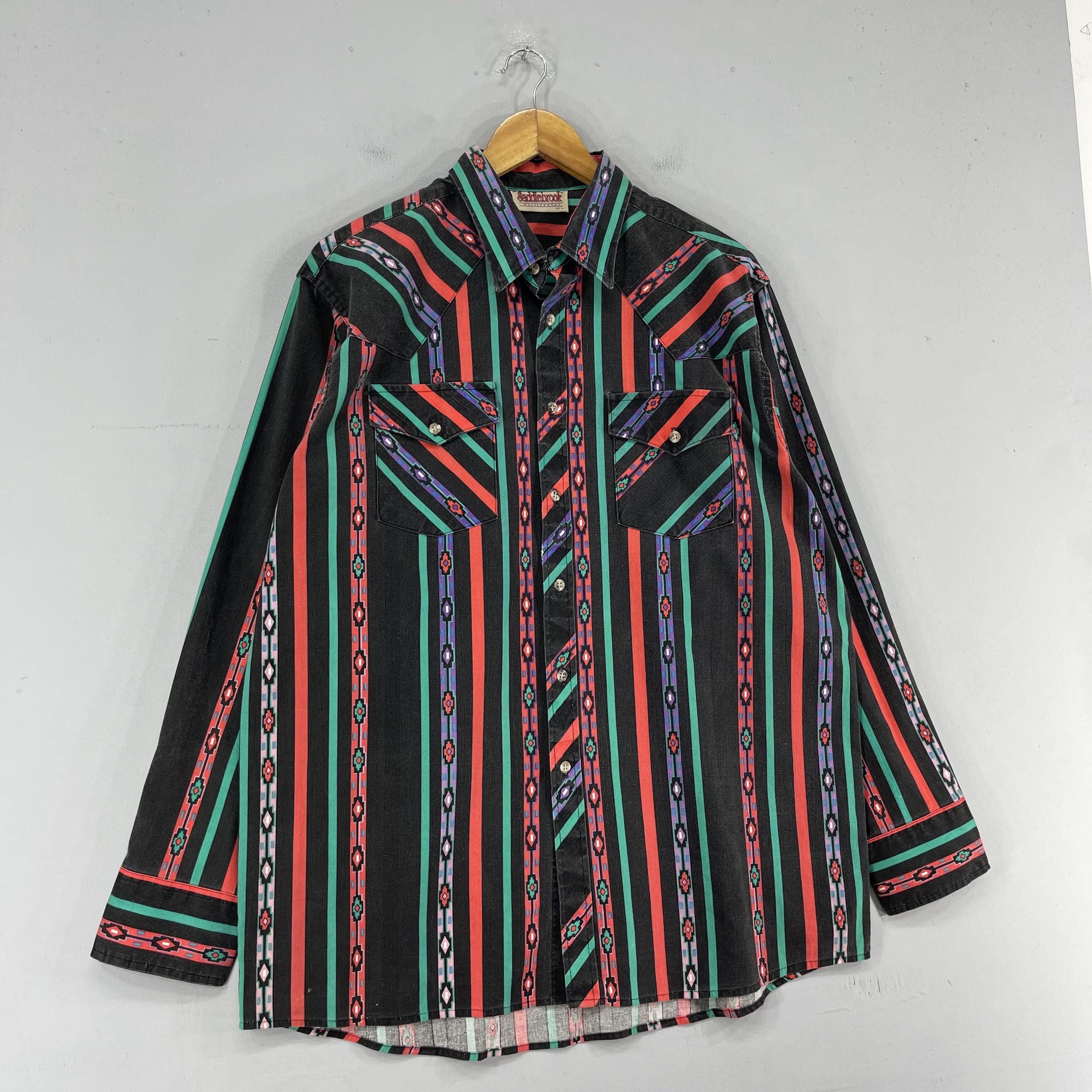 Native × Vintage Vintage SADDLEBROOK Native Stripes Style Western Shirt Size US L / EU 52-54 / 3 - 3 Thumbnail