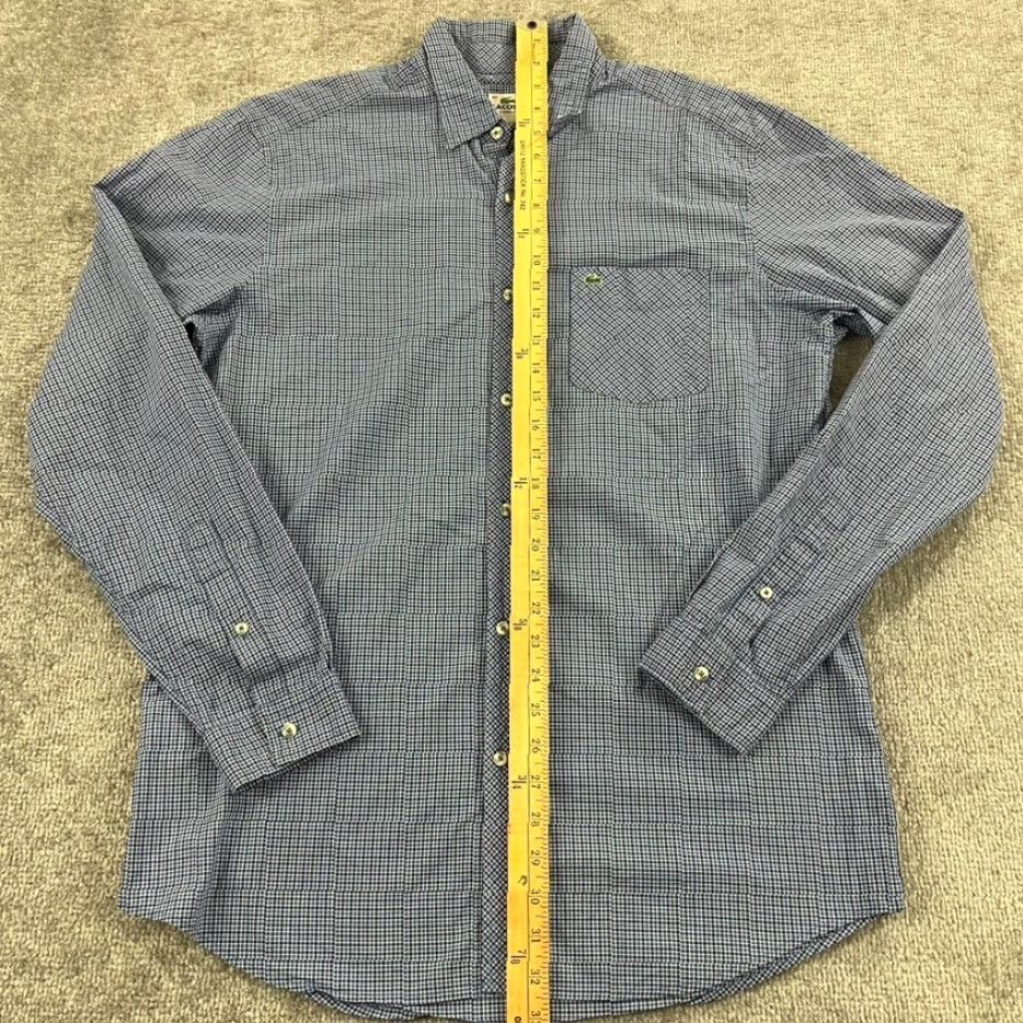 Lacoste LACOSTE Shirt Mens Size 40 Classic Micro Blue White Plaid Button Up Dress Collar Size 40R - 4 Thumbnail