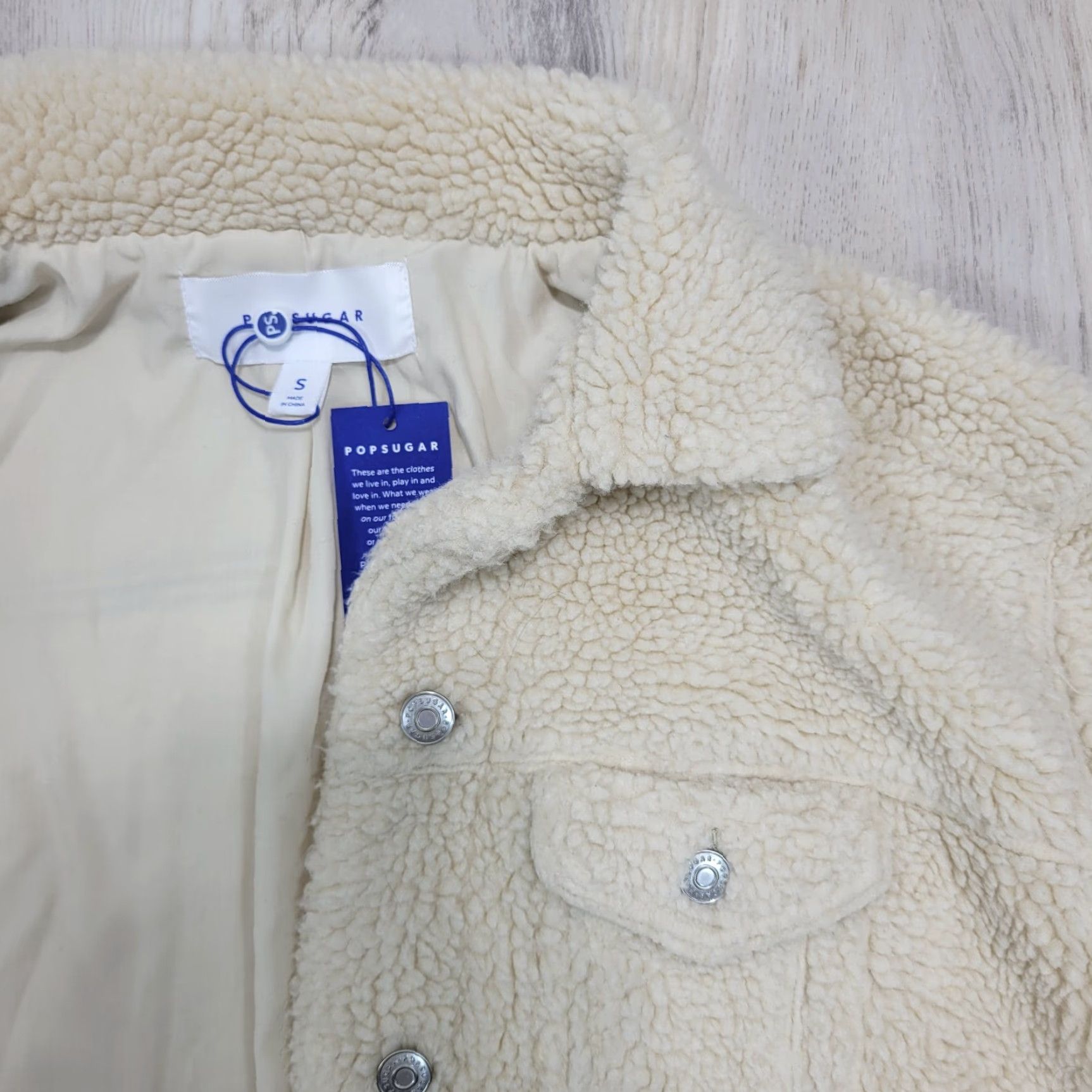 Vintage Popsugar Jacket Womens Sherpa Beige Lined Button Front S NWT Casual, Polyester Size S / US 4 / IT 40 - 5 Thumbnail