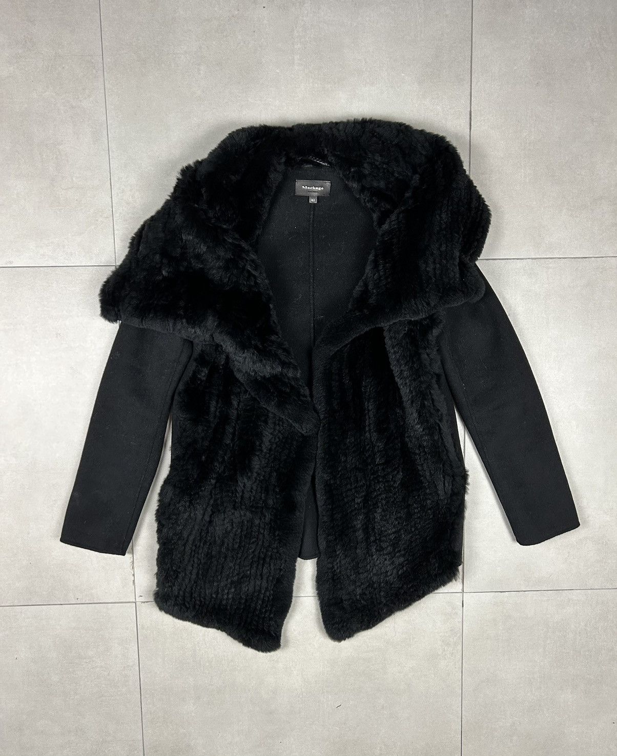 image of Designer Mackage Rabbit Fur Wool Cashmere Jacket in Black, Women's (Size Small)