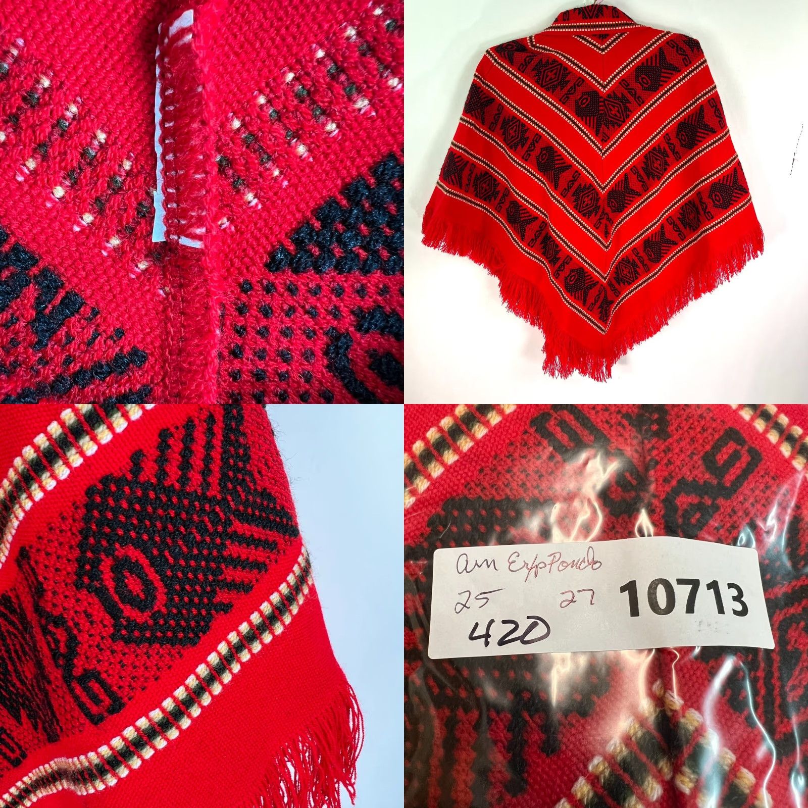 Vintage Vintage Otavalito Hand Knit Woven Southwestern Aztec Ethnic Red Boho Cape 1970s One Size Womens Size ONE SIZE - 8 Thumbnail