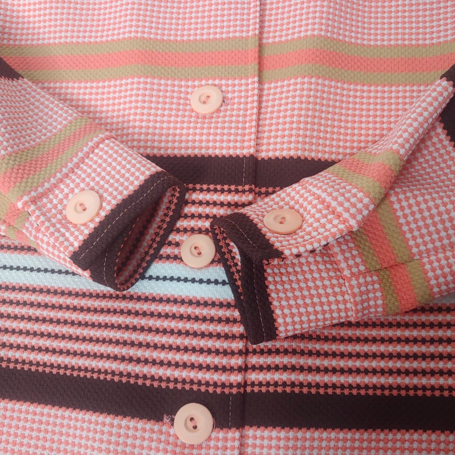 Pinko VINTAGE Trissi Blouse Shirt Long Sleeve Pink Stripe Polyester 70s Disco Women S Small Regular Brown White Collared Button 1970s Size S / US 4 / IT 40 - 3 Thumbnail