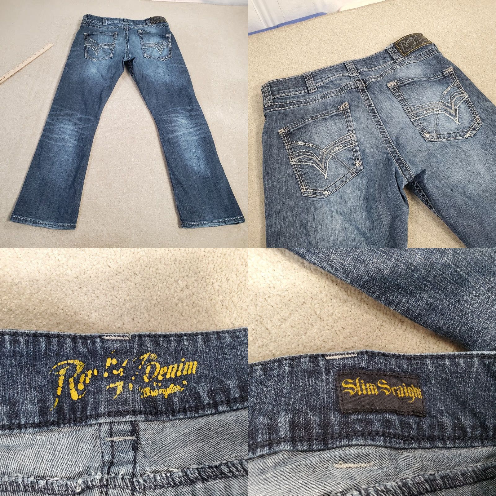 Wrangler Wrangler Jeans Mens 36x30 Blue Slim Straight Leg Medium Wash Rodeo 47 Rock Retro Logo Cowboy Southwest Pockets Mens Size US 36 / EU 52 - 8 Thumbnail