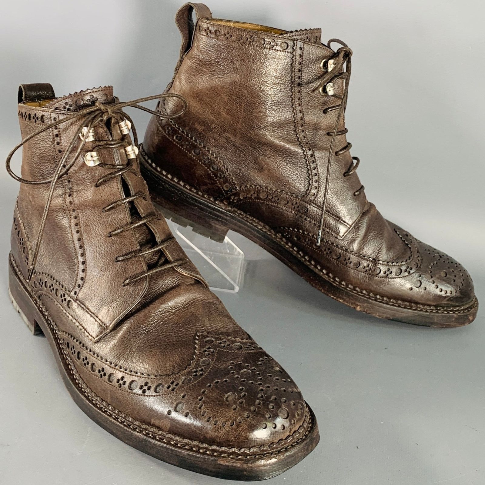 Bally Avery Brown Perforated Pebble Grain Leather Wingtip Boots Size US 10 / EU 43 - 1 Thumbnail