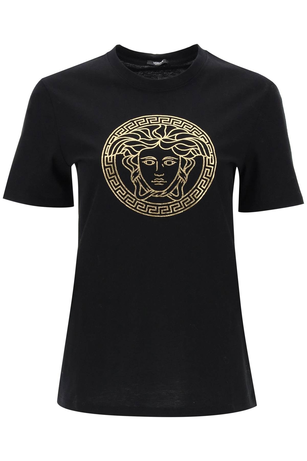 image of Versace Medusa Crew-Neck T-Shirt in Black Gold, Women's (Size Medium)