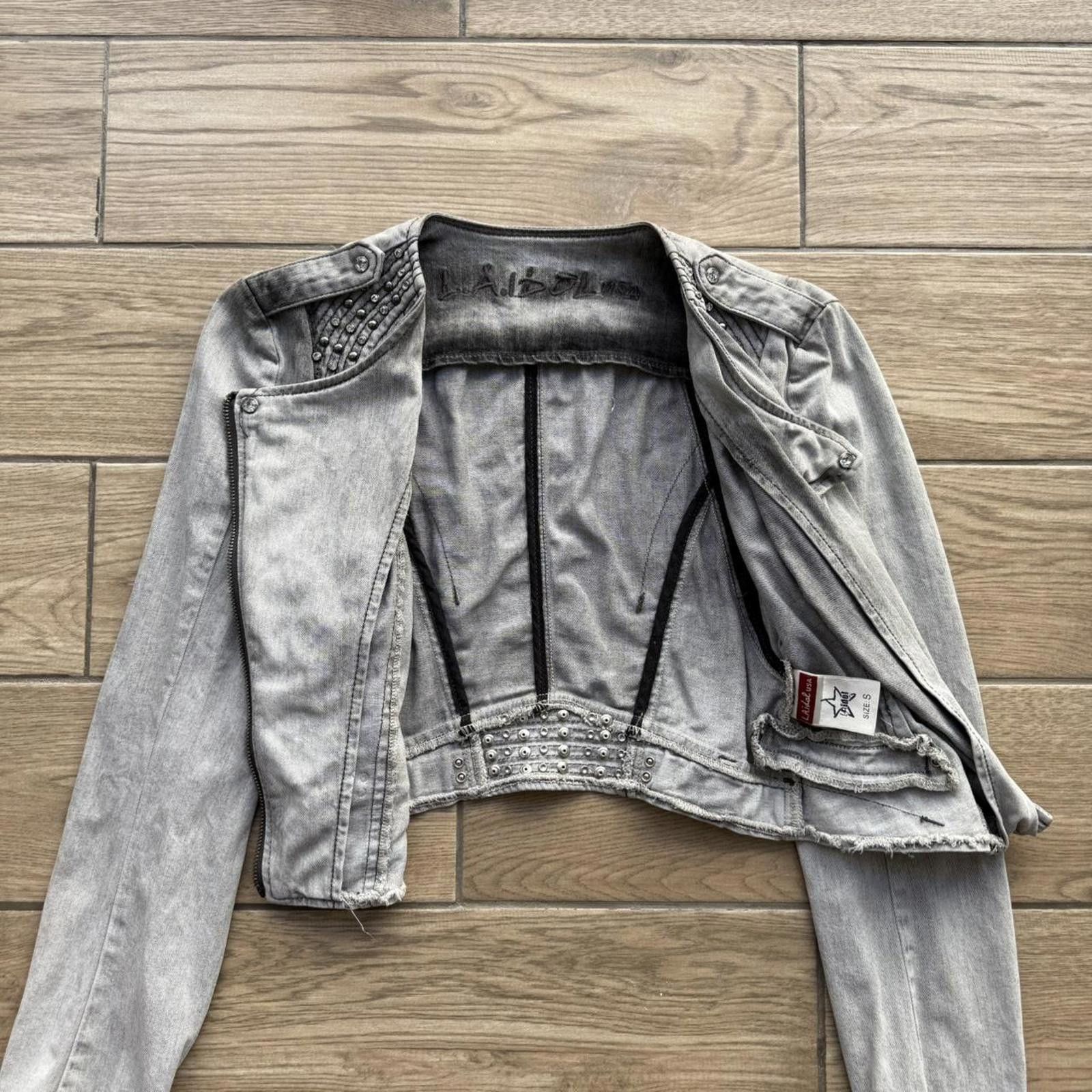 Other Y2K LA Idol Gray Denim Grunge Rhinestones 00s Jacket Size S / US 4 / IT 40 - 4 Thumbnail