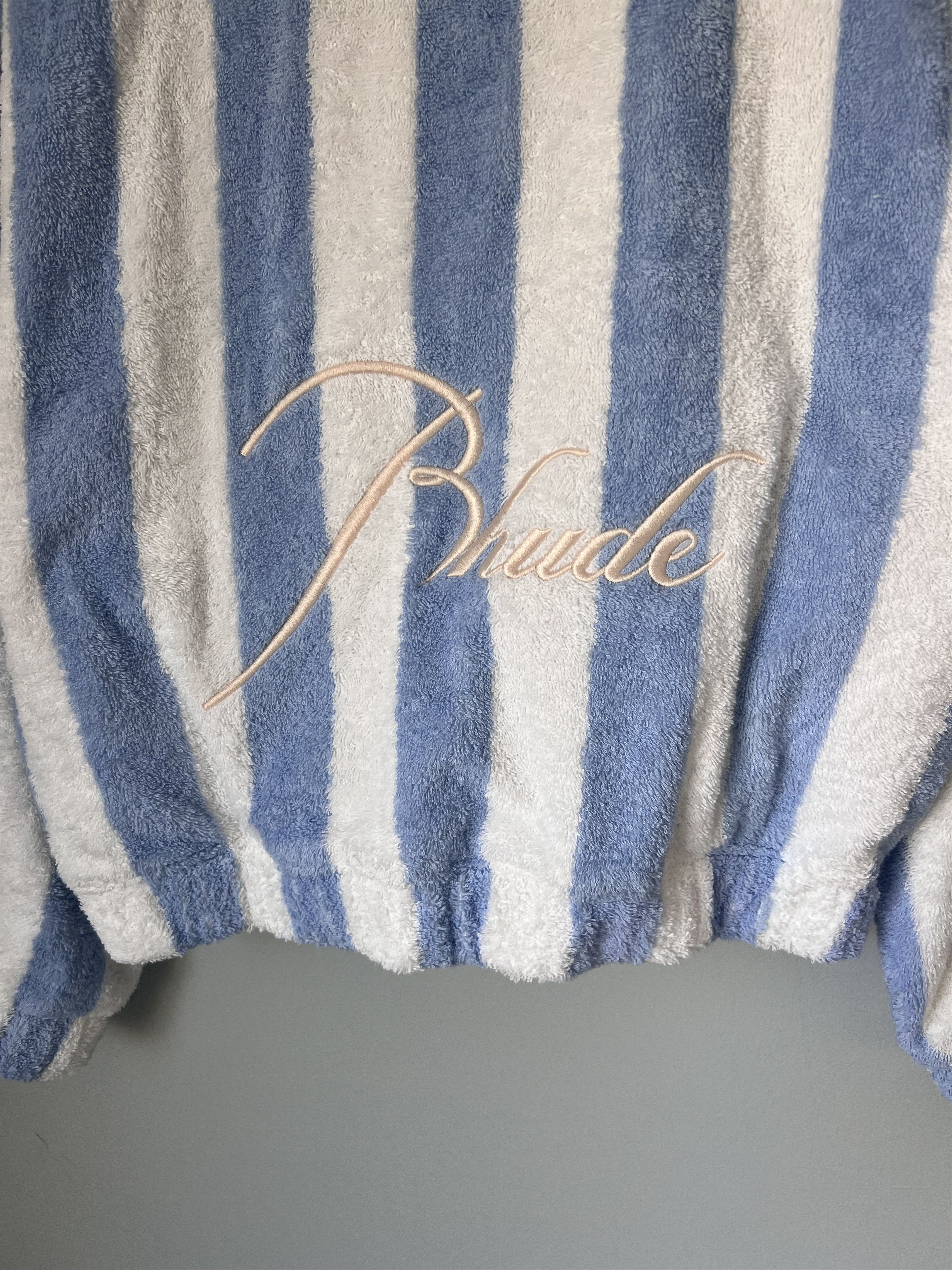 Rhude Rhude Striped Loop Terry Long Sleeve Polo in White Blue Size US L / EU 52-54 / 3 - 7 Thumbnail