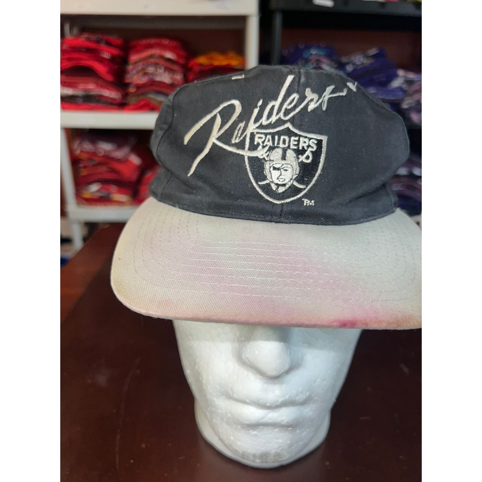 Vintage Vintage Los Angeles Raiders Script Hat Shield Stained 90s Size ONE SIZE - 4 Thumbnail