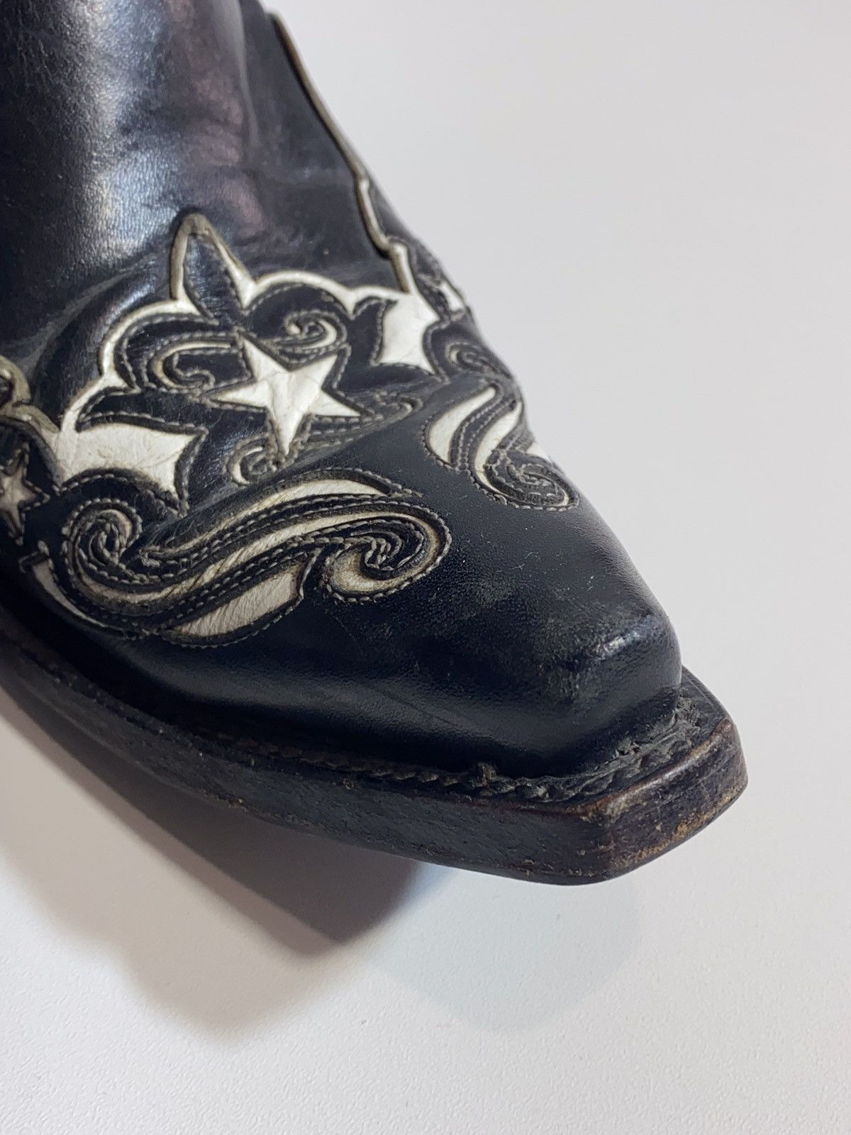 Genuine Leather 🔥 Y2K BLACK STAR COWBOY BOOTS MEXICO STAR EMBROIDERY WESTERN Size US 7 / EU 40 - 15 Thumbnail