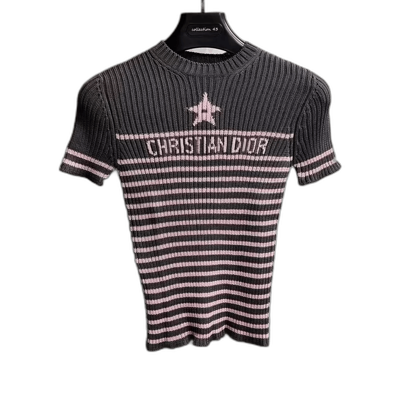 Dior Striped Short Sleeve Knit Top