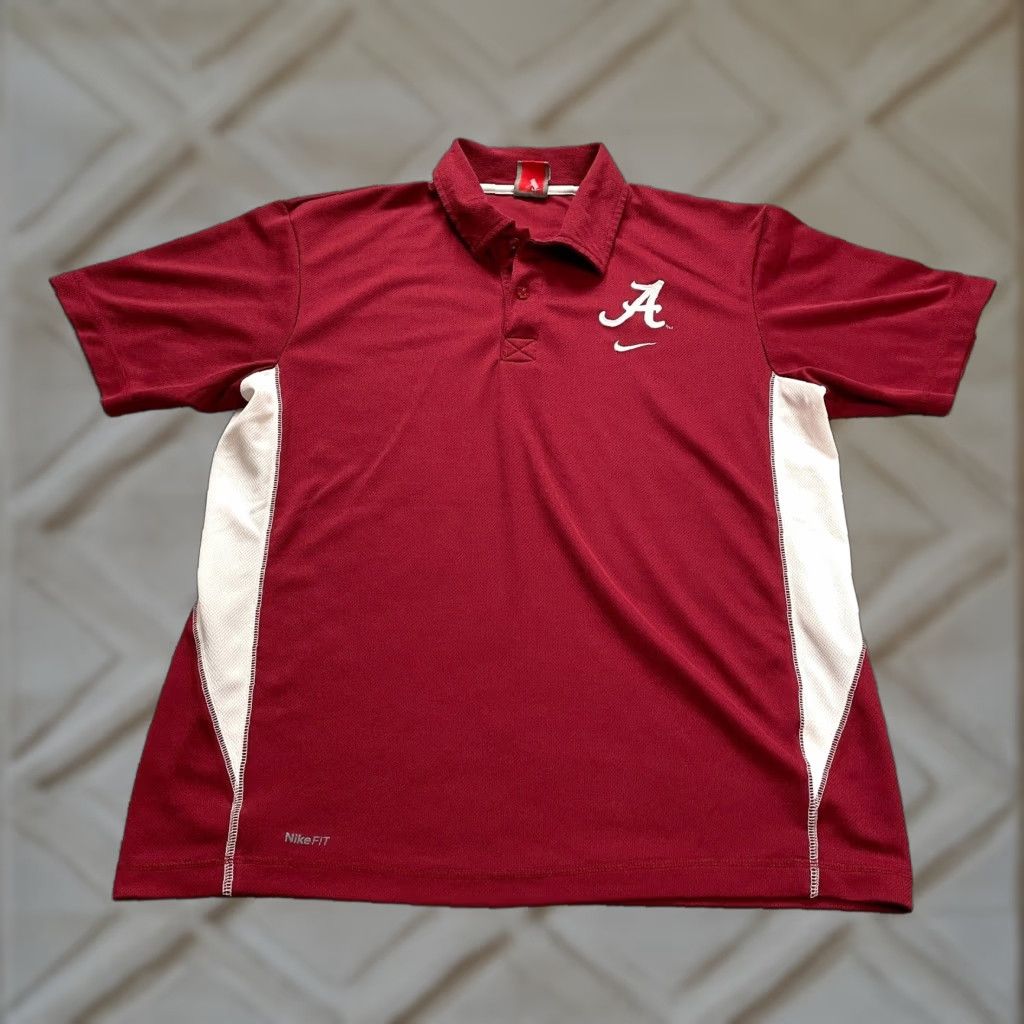 Nike Fit Dry Polo Shirt Mens M Red White University Of Alabama Casual Golf Shirt