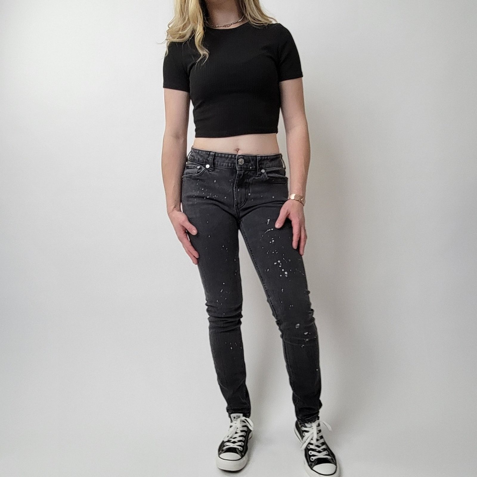 Pacsun Pacsun High Rise Skinniest Black Distressed Jeans redo Size 29" - 6 Thumbnail