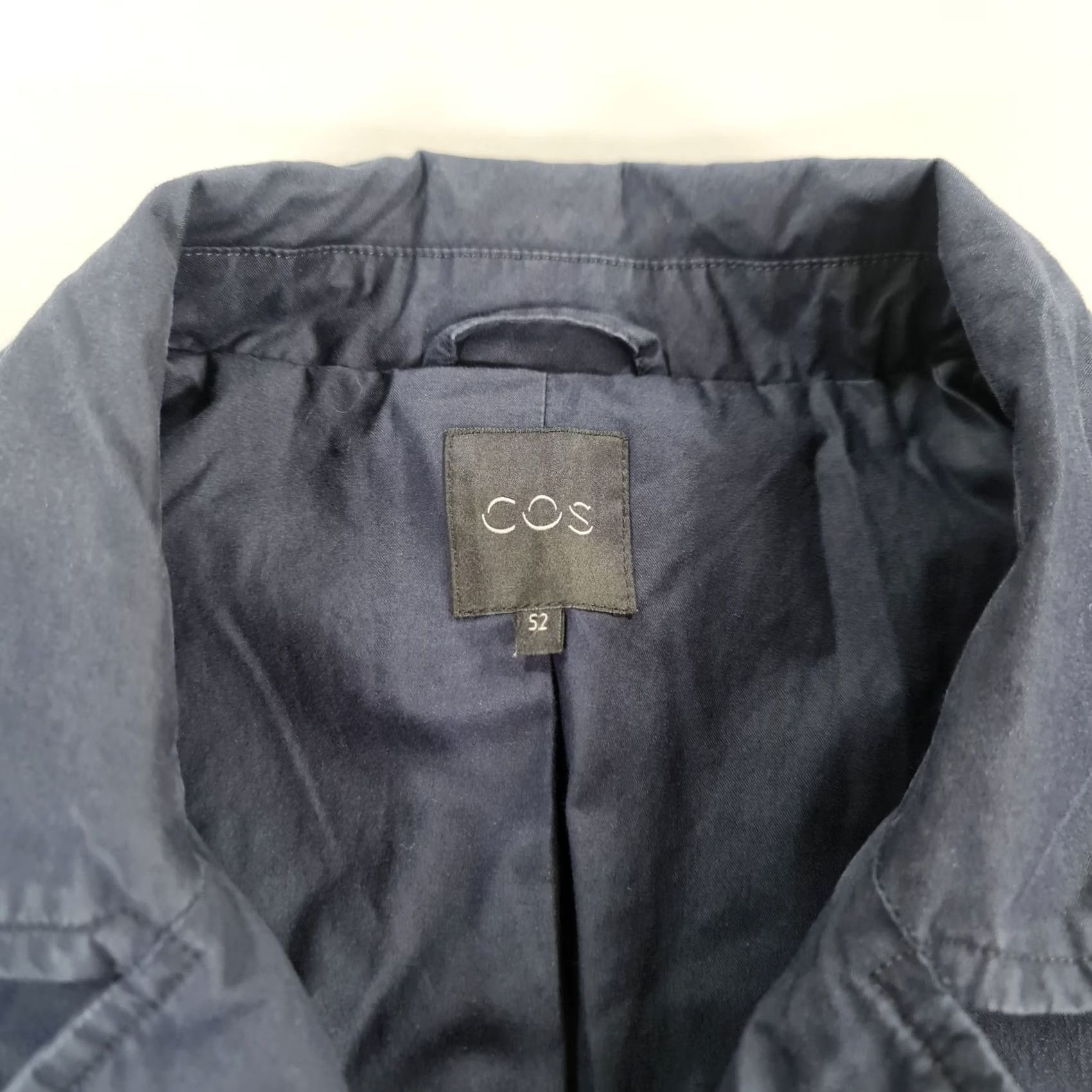 Cos COS Coat Mens Navy Blue 52 Cotton Long Line Single Breasted Overcoat Lightweight Pockets Size US L / EU 52-54 / 3 - 3 Thumbnail
