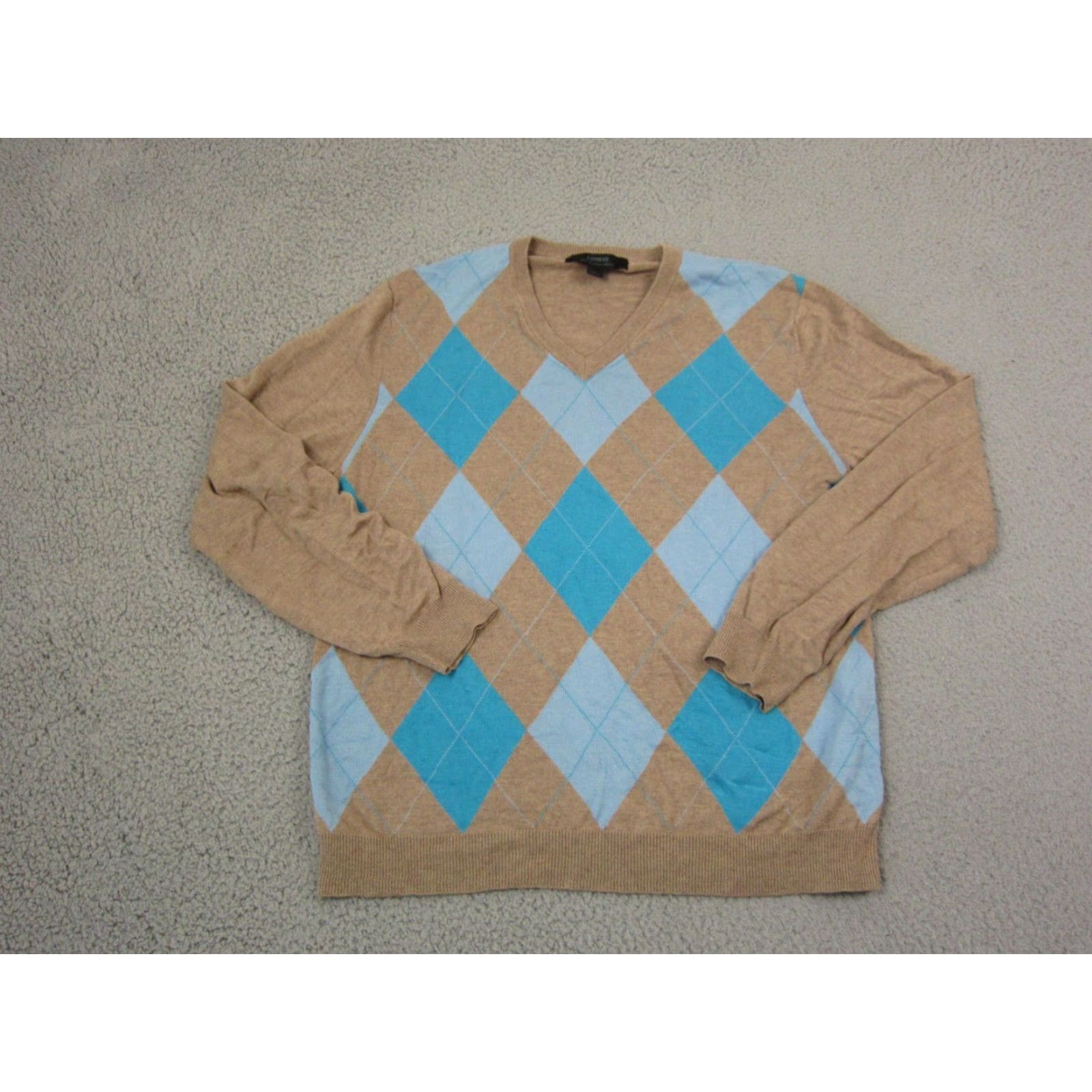 Express Express Sweater Mens L Brown Silk Cashmere Knit V-Neck Pullover 90s Casual Shirt? Size US L / EU 52-54 / 3 - 2 Thumbnail