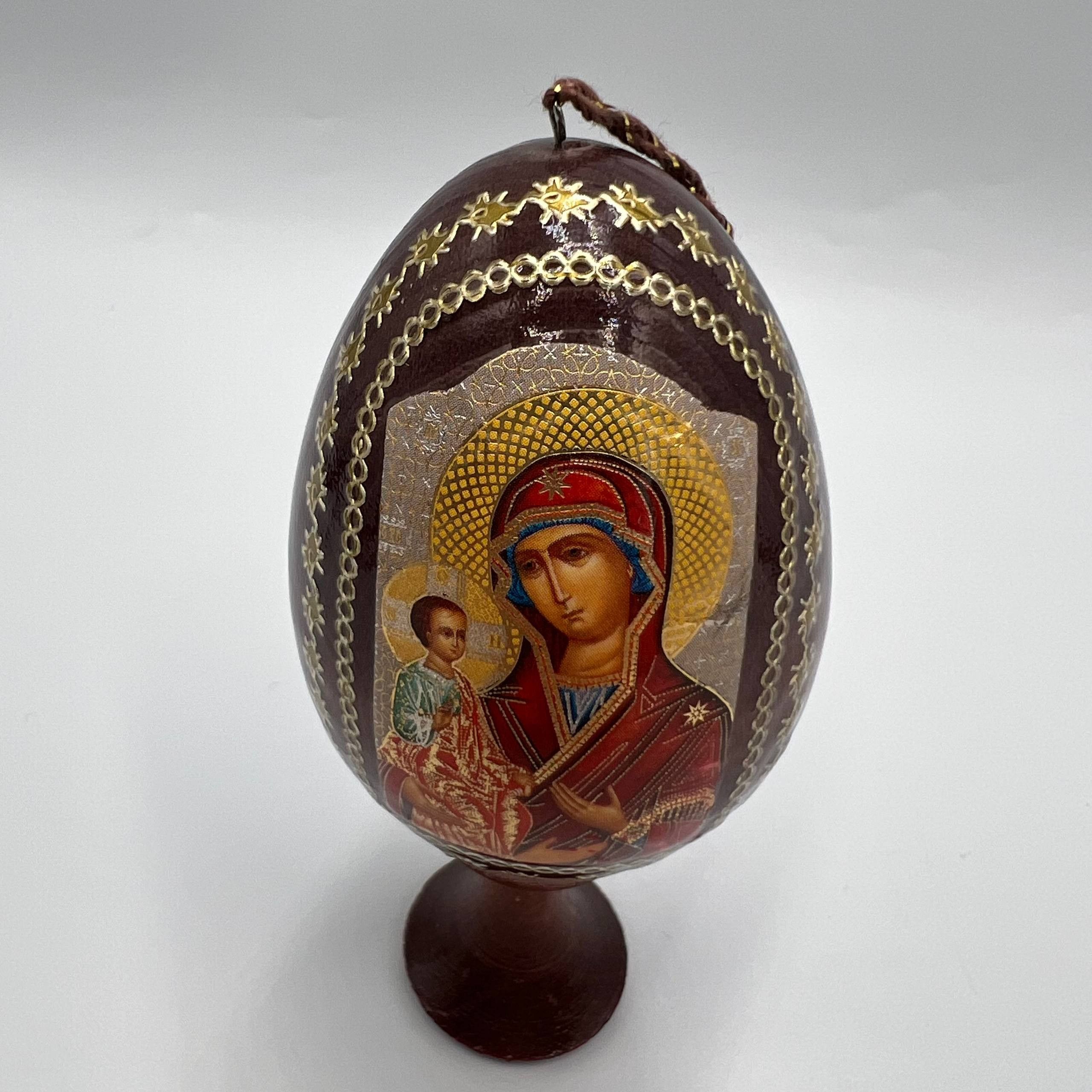 Vintage Vintage Wooden Christian Egg Icon Virgin Mary Hand-Painted Size ONE SIZE - 2 Thumbnail