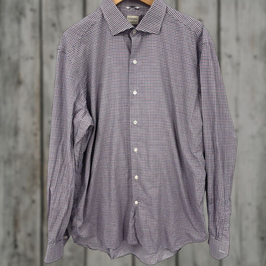 Vintage Culturata Button-Up Shirt Mens XL Plaid Gingham Cotton Blue White 90s Classic Designer Mens Clothing Size US XL / EU 56 / 4 - 1 Thumbnail