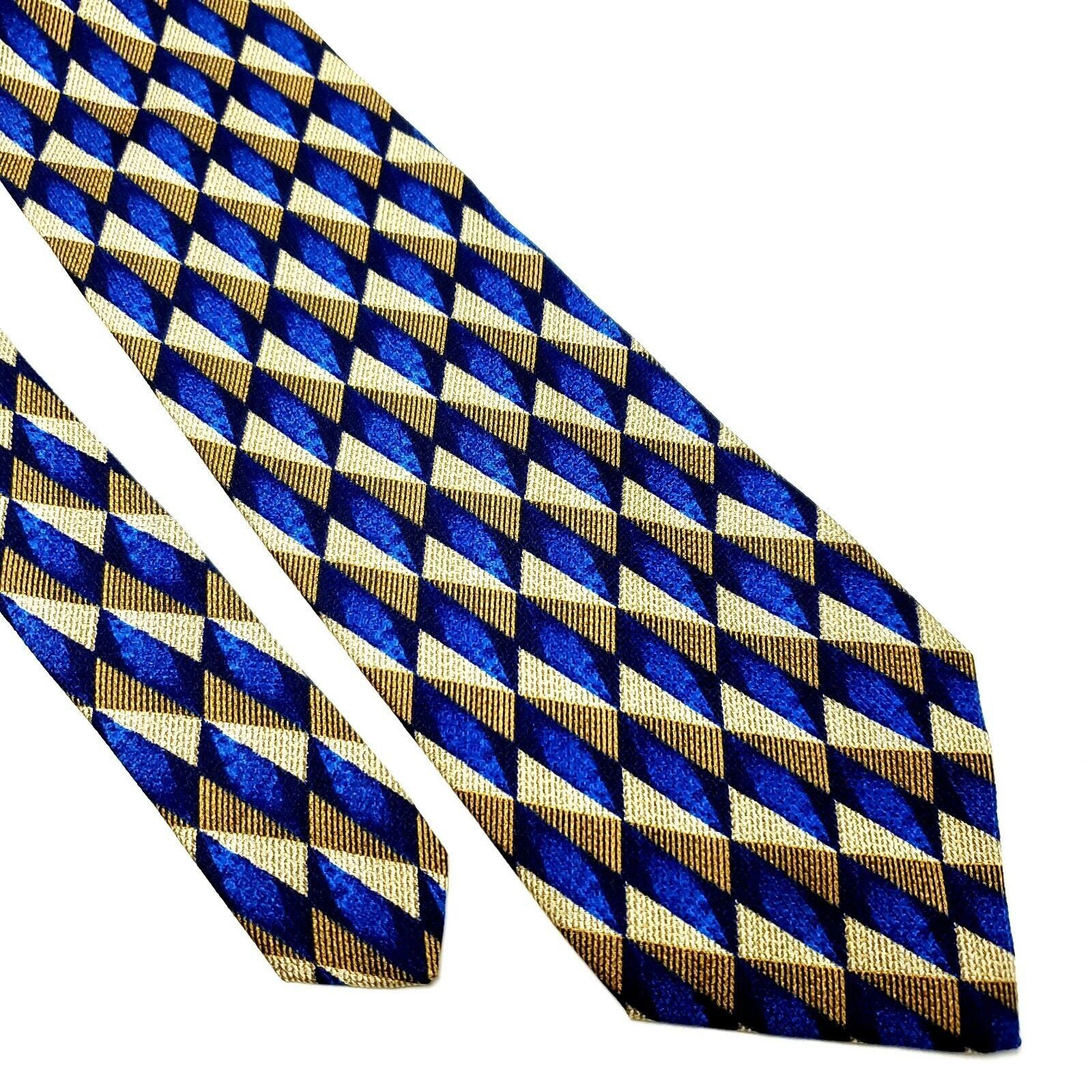 Designer Daniel Craig Silk Tie Print Blue Tan Geometric Long Size ONE SIZE - 1 Thumbnail