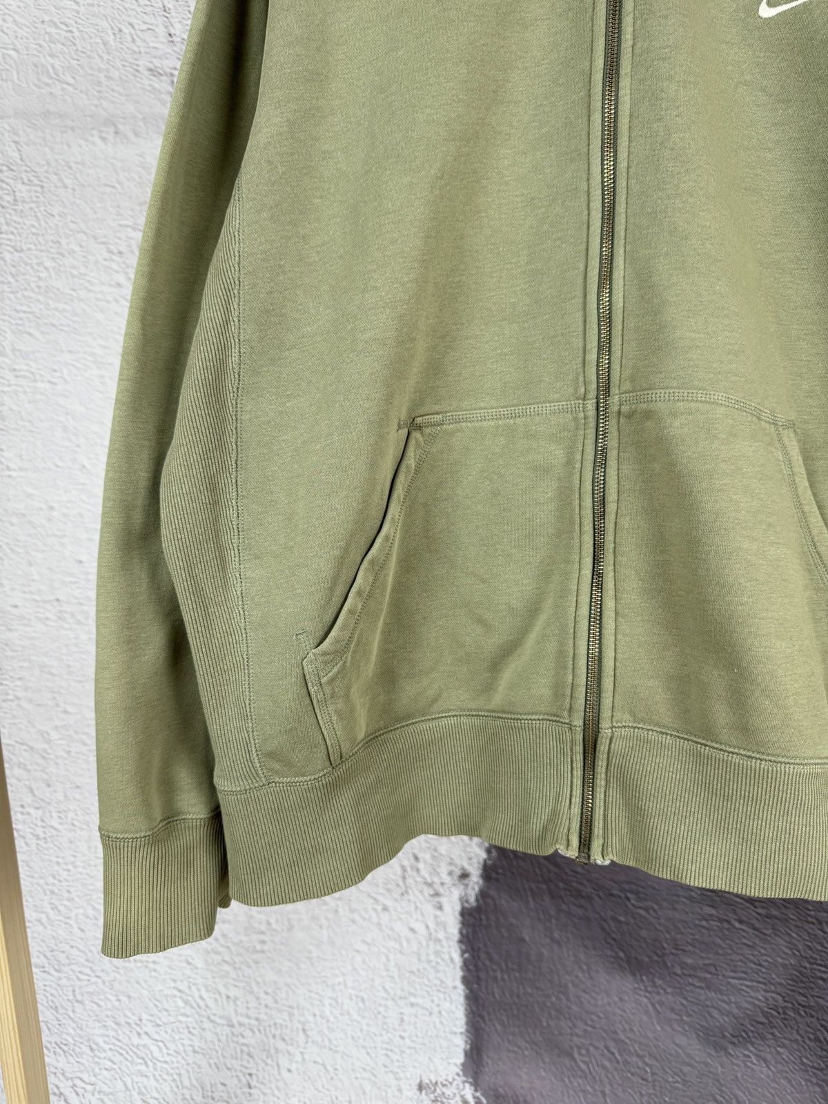 Nike × Vintage Nike vintage Y2K khaki green small logo hoodie swoosh drill Size US XL / EU 56 / 4 - 7 Thumbnail