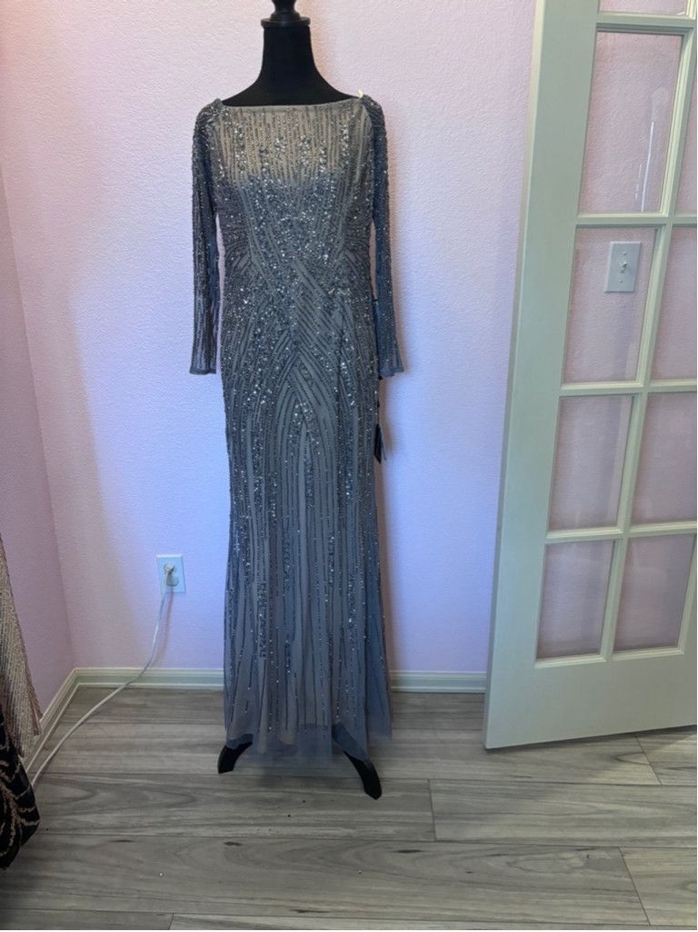 Adrianna Papell Women's Adrianna Papell Gray Beaded Off Shoulder Gown Size 8 Size M / US 6-8 / IT 42-44 - 3 Thumbnail