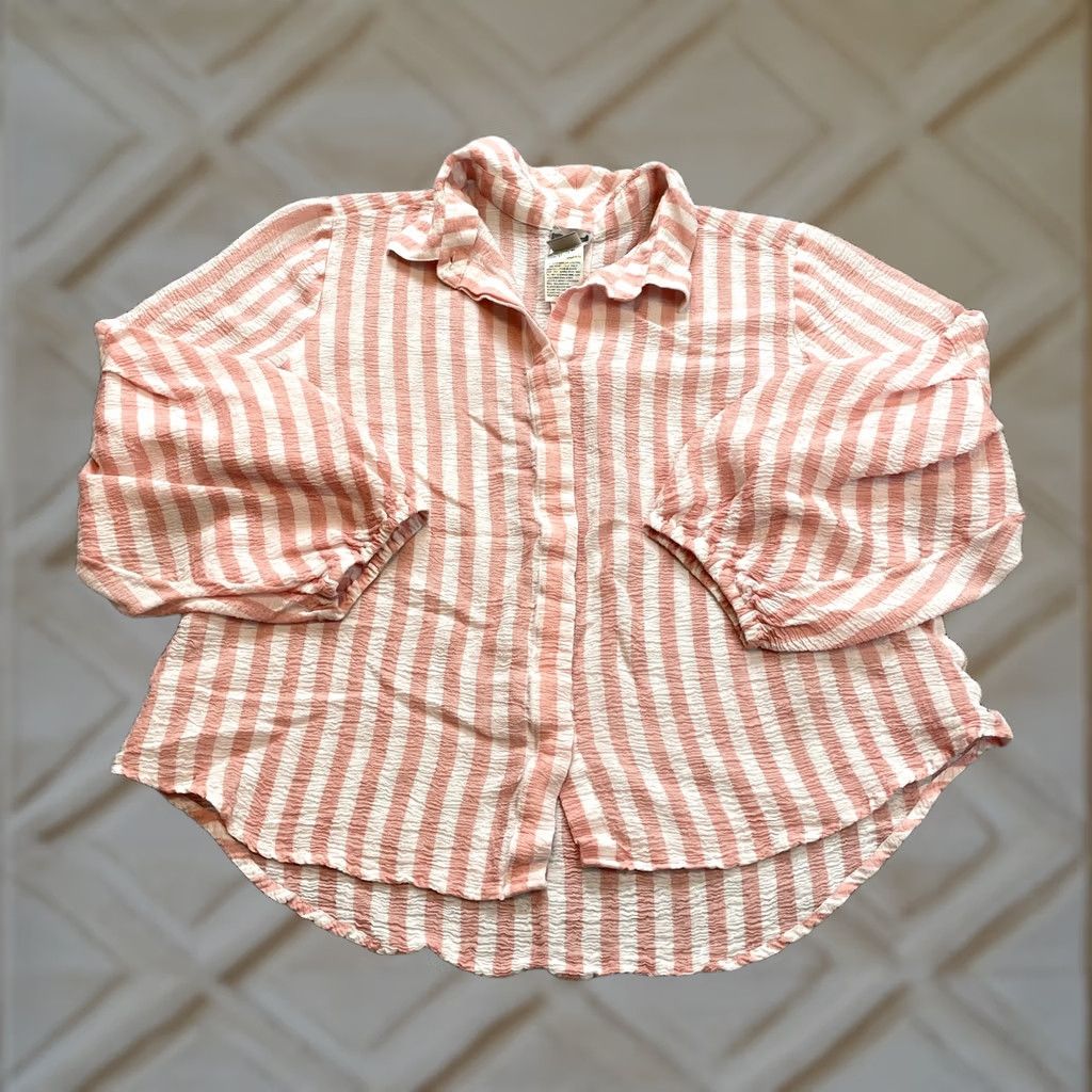 Vintage Chico's Womens Button Up Shirt Orange Striped Long Sleeve Top Size L Regular Size L / US 10 / IT 46 - 1 Thumbnail