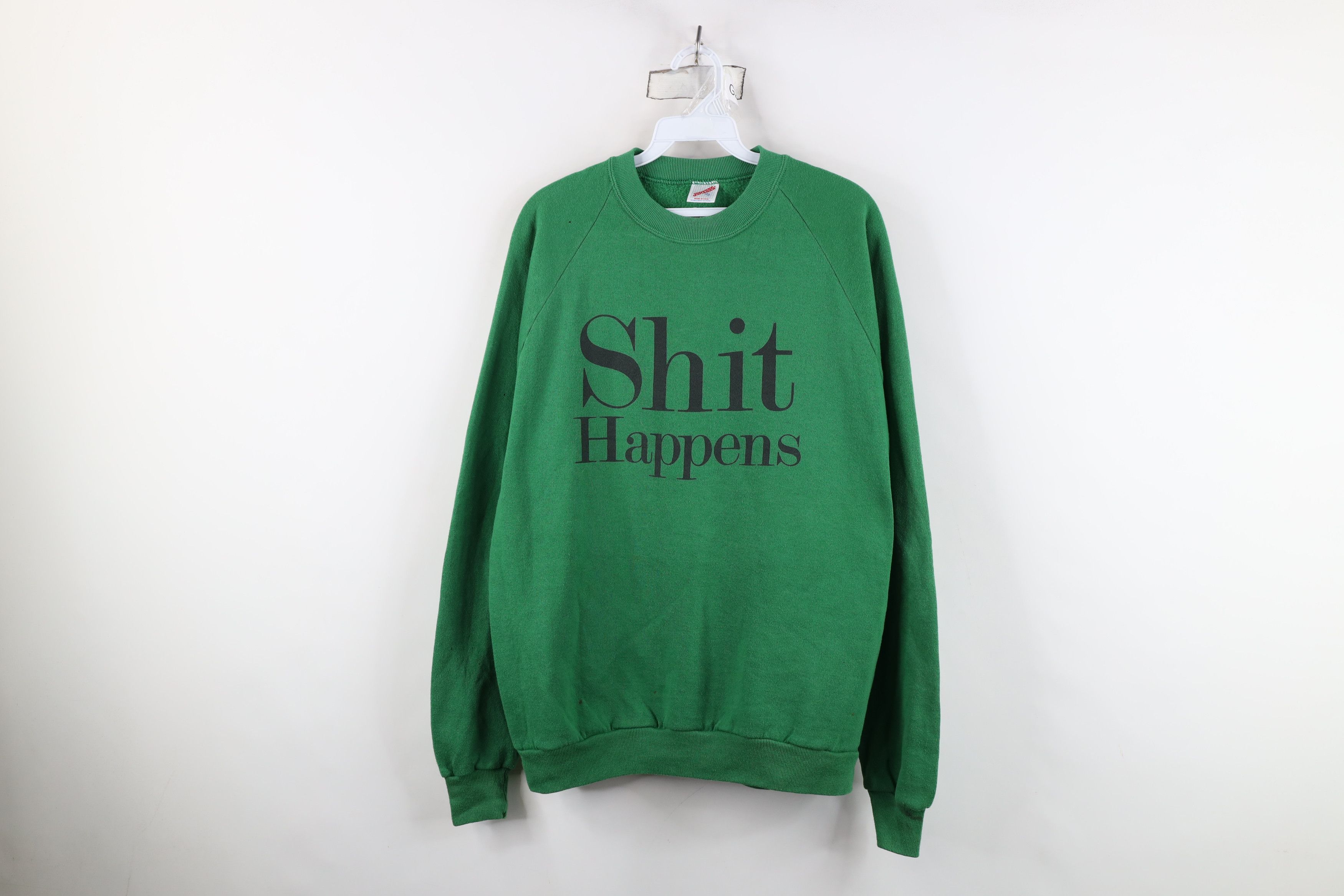 Vintage Vintage 90s Streetwear Sh*t Happens Crewneck Sweatshirt USA Size US XL / EU 56 / 4 - 1 Thumbnail