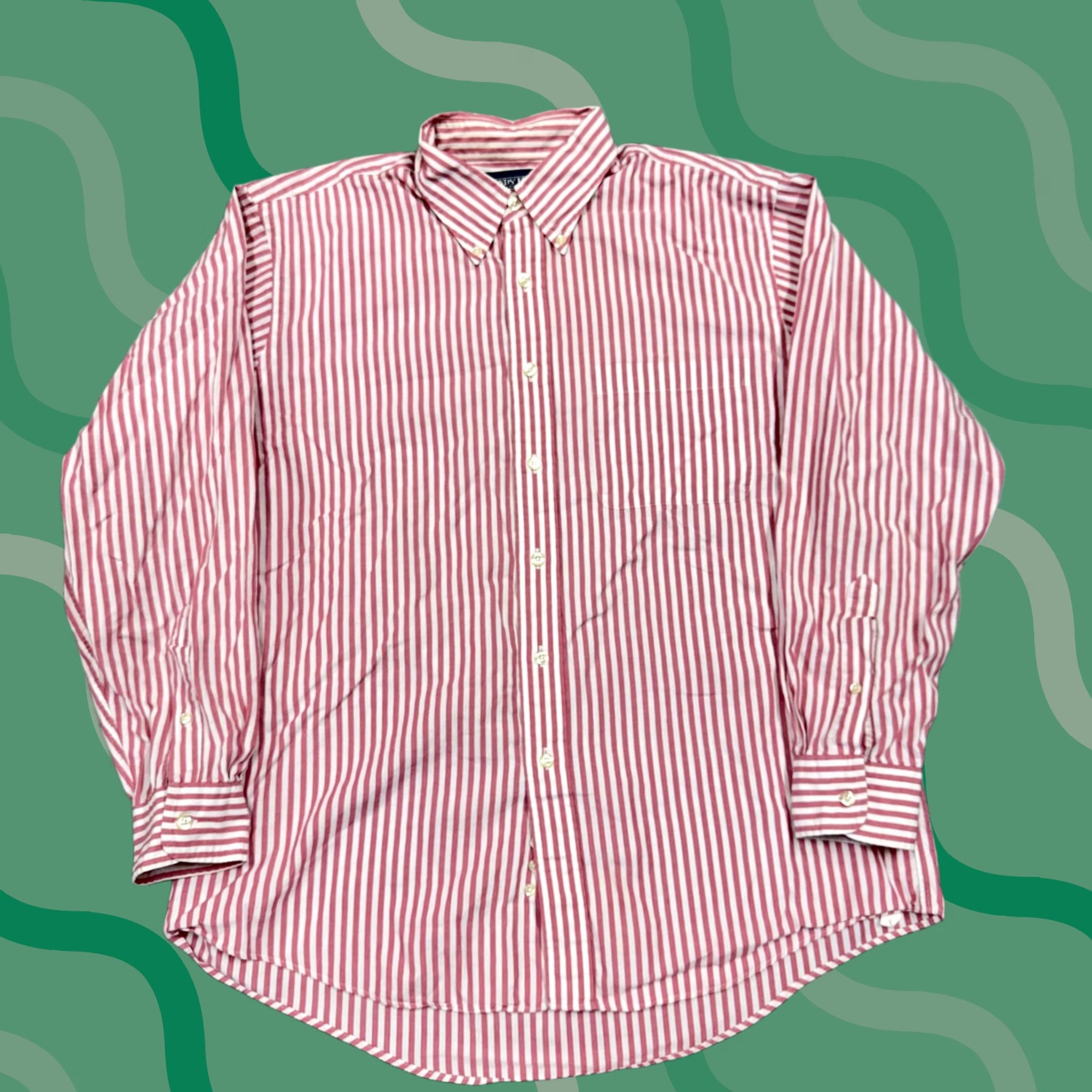 Lands' End Vintage Lands' End Shirt Mens Large Red Stripe Button Down Long Sleeve 90s Size US L / EU 52-54 / 3 - 1 Thumbnail