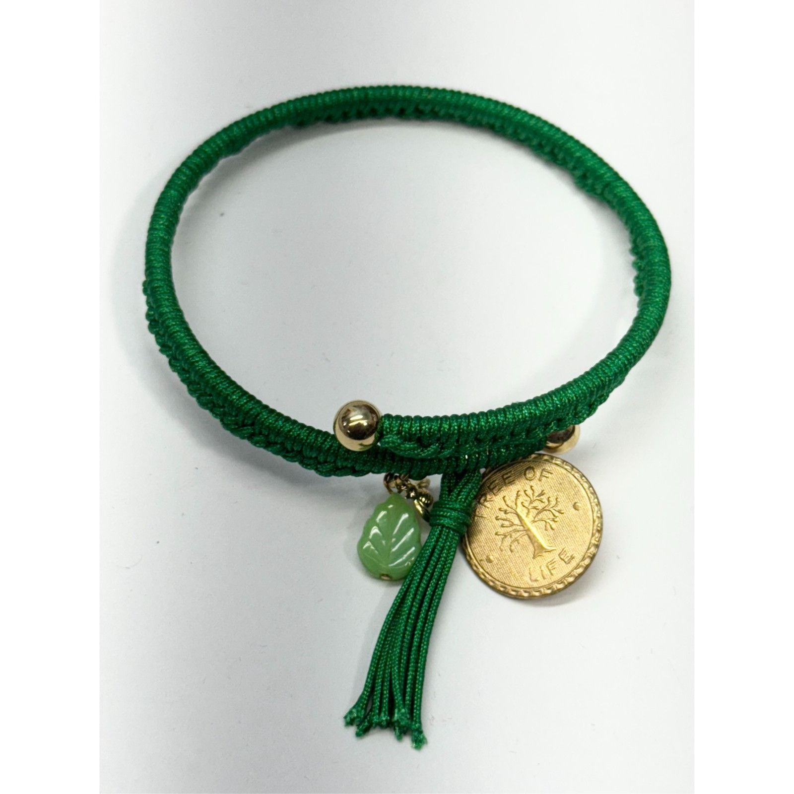 Vintage Vintage green tree of life glass leaf charm tassel bracelet Size ONE SIZE - 1 Thumbnail