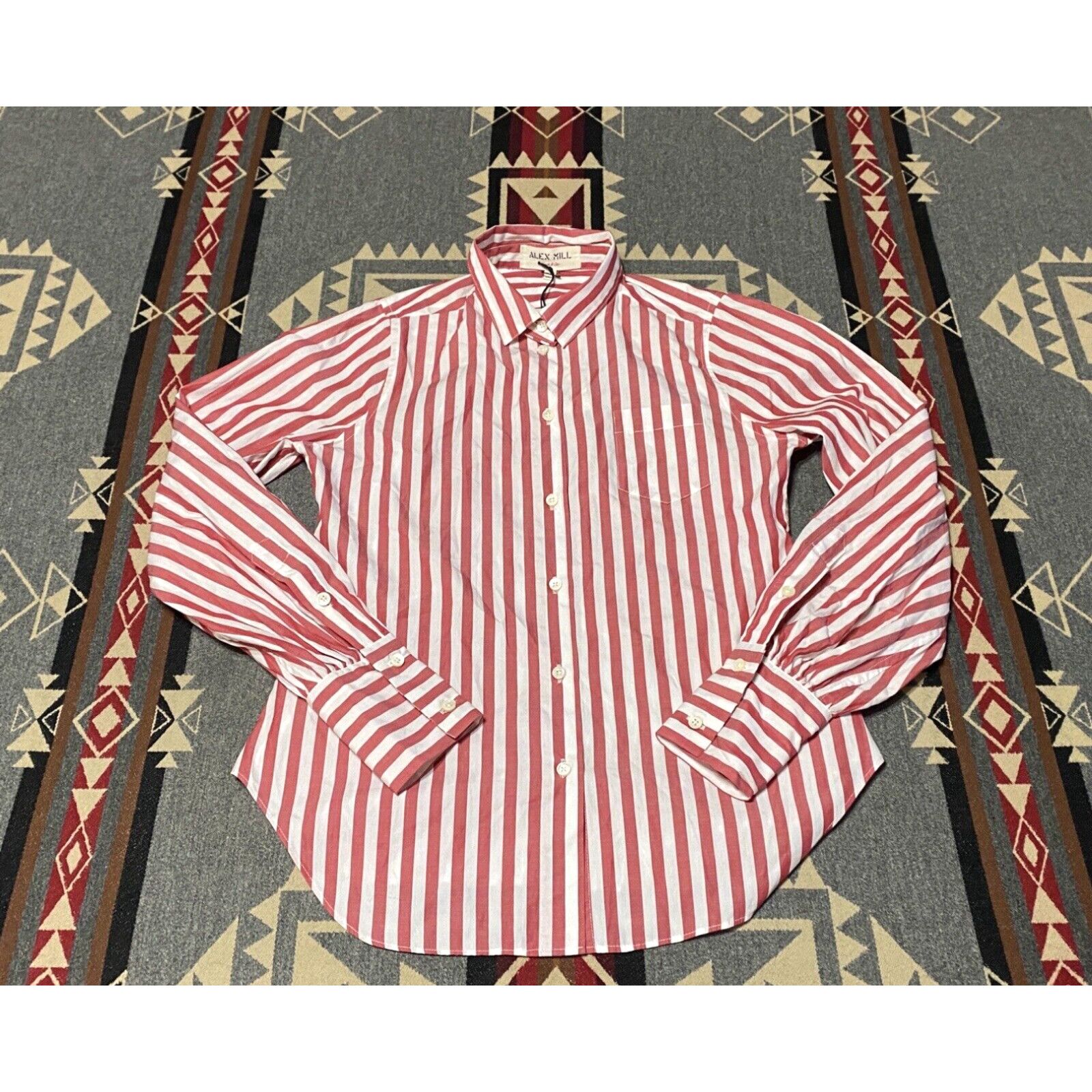 Image of Alex Mill Bobby Button Up Shirt Cherry Red White Striped Women's Xs Red NWT T69