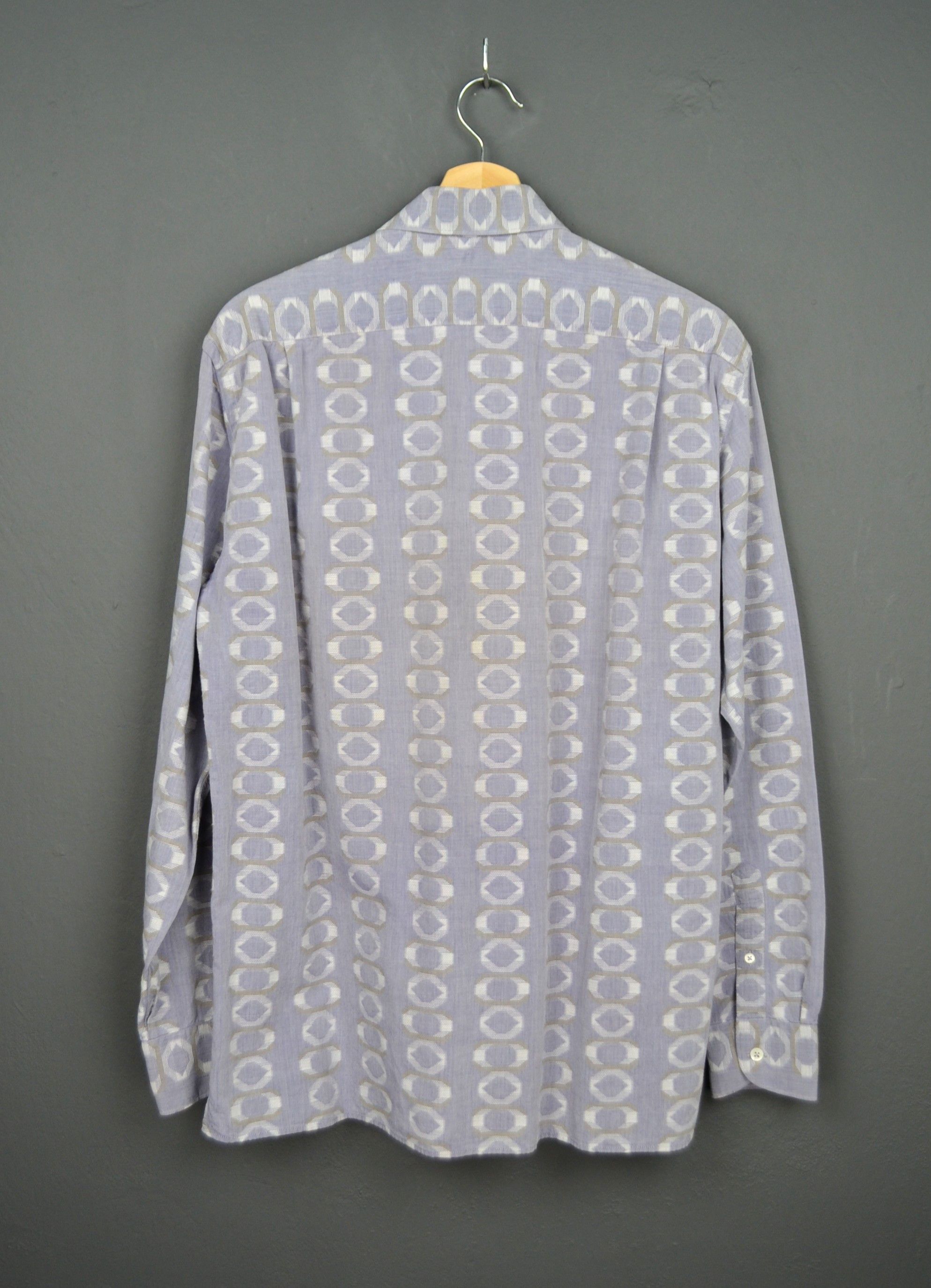 Canali Canali Shirt M Blue Gray Cotton Geometric Button Up Italy Size US M / EU 48-50 / 2 - 13 Thumbnail