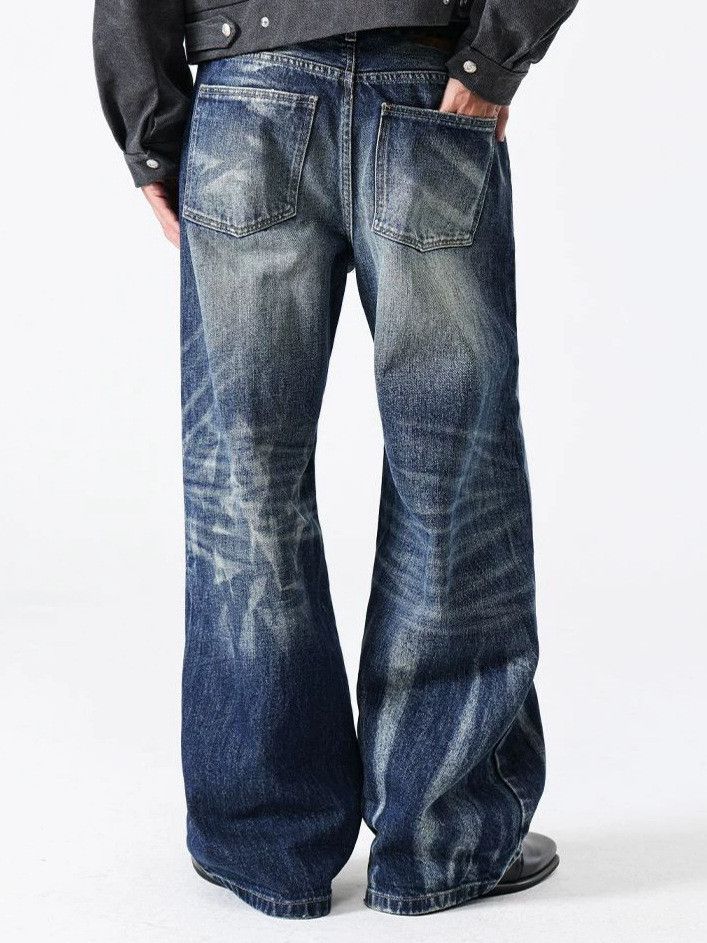 Vintage Men's Irregular Bleached Whiskered Distressed Flared Jeans Size US 32 / EU 48 - 3 Thumbnail