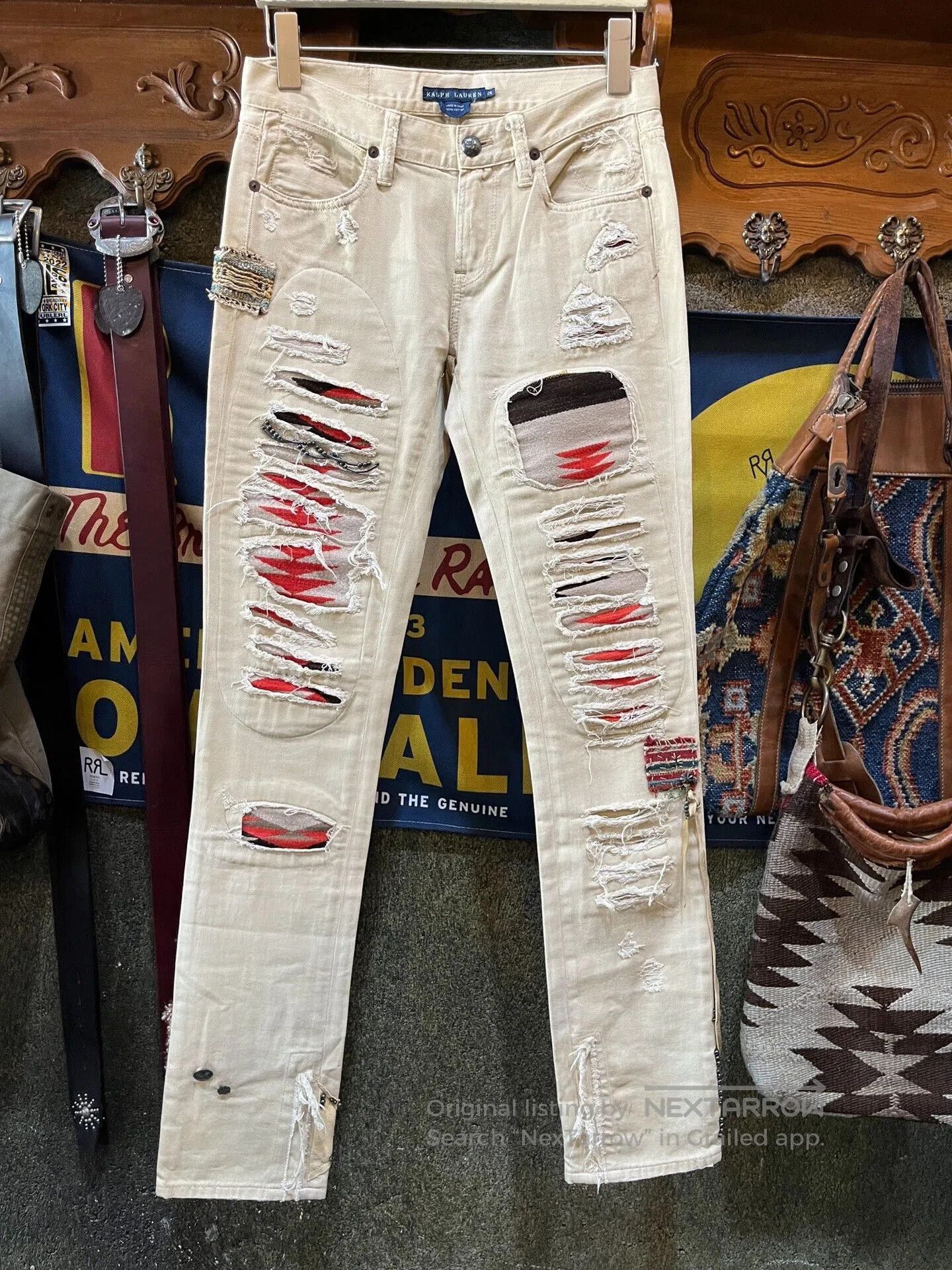 RRL Ralph Lauren distressed cream denim pants by ralph lauren. Size 26" / US 2 / IT 38 - 1 Thumbnail