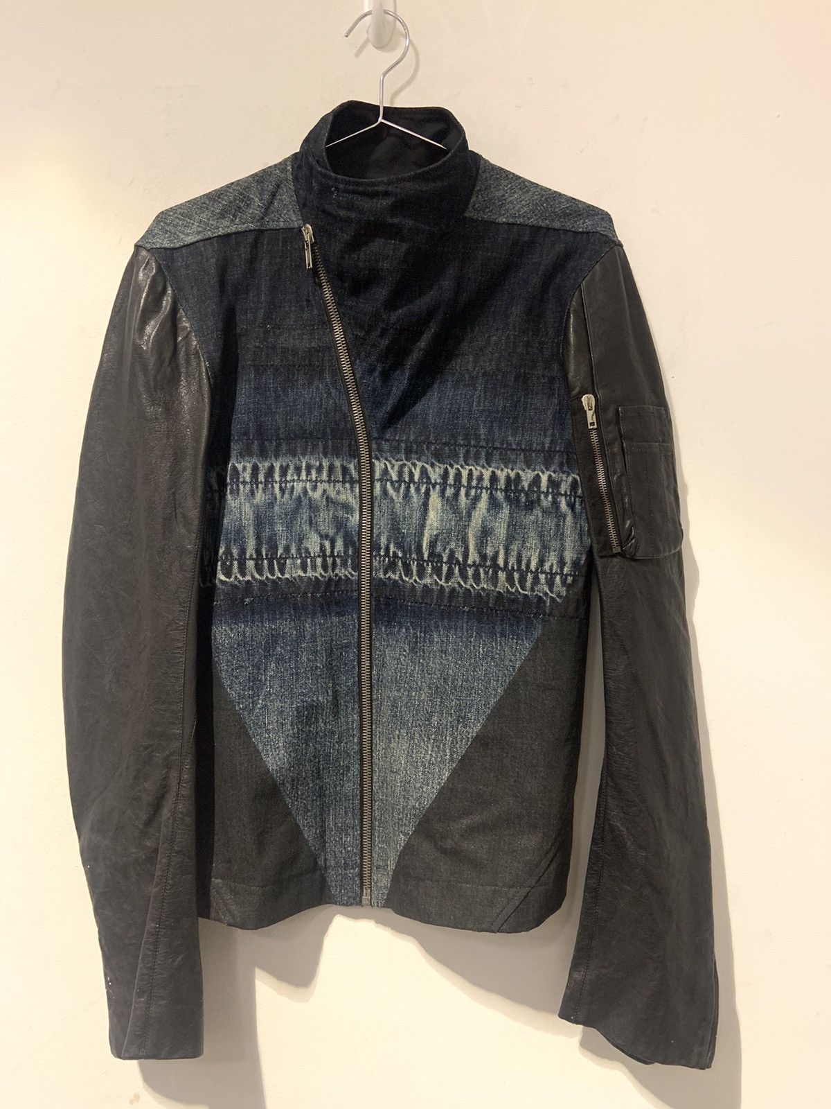 Rick Owens Rick Owens RELEASE SS10 Denim Jacket with Leather Sleeves Size US S / EU 44-46 / 1 - 4 Thumbnail