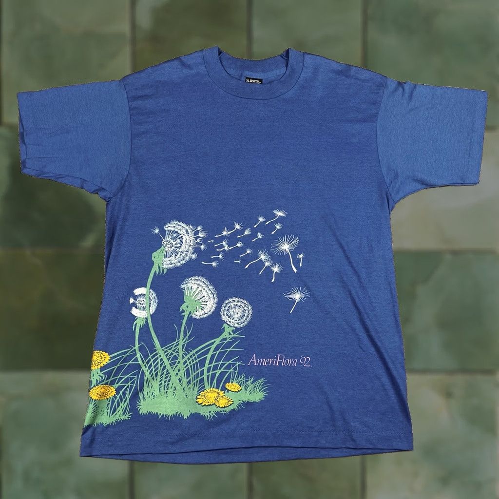 Vintage VINTAGE AmeriFlora Dandelion Graphic Single Stitch Shirt XL Blue Unisex Adults 90s Floral Graphic Shirt Mens Womens Size US XL / EU 56 / 4 - 1 Thumbnail