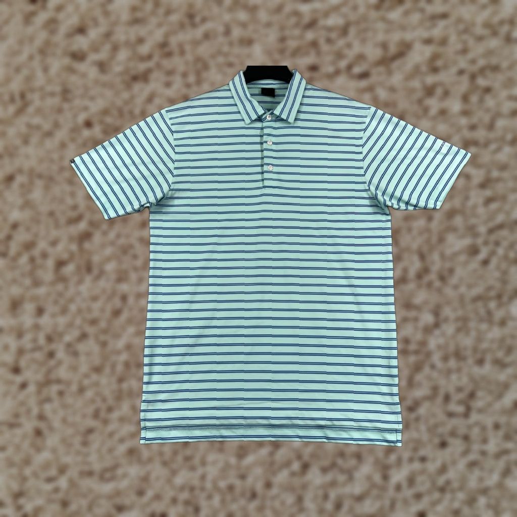 Vintage Dunning Polo Shirt Mens Large Teal Striped Golf Golfer Polyester Blend Outdoor Shirt Size US L / EU 52-54 / 3 - 1 Thumbnail