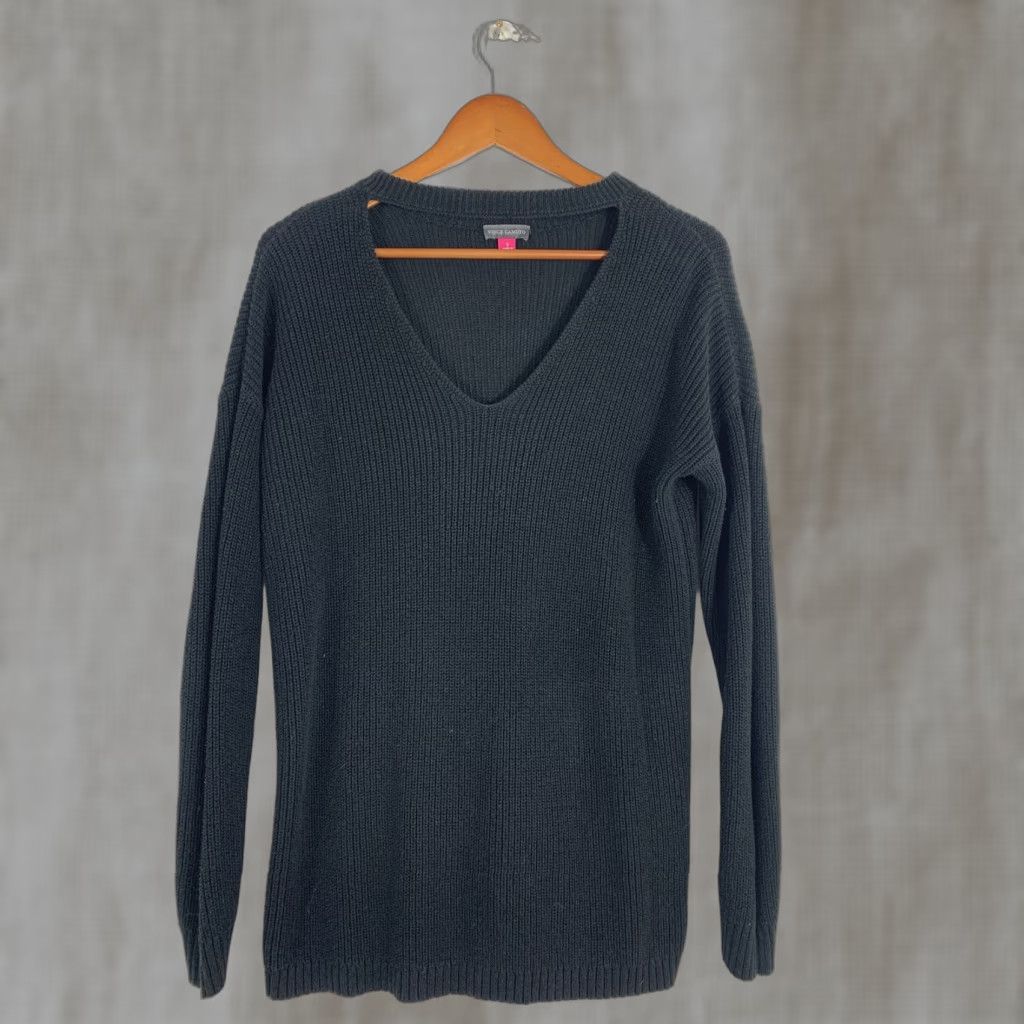 Vince Camuto Vince Camuto Womens Small Cotton Black Tight-Knit Cutout V-Neck Sweater Size S / US 4 / IT 40 - 1 Thumbnail