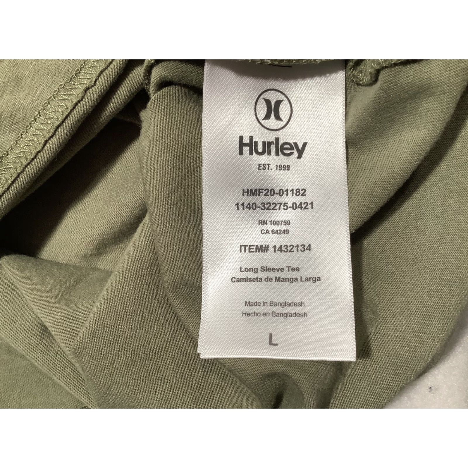 Hurley Hurley Shirt Mens Large Green Gray Long Sleeve Raglan Tee Casual 1432134 Size US L / EU 52-54 / 3 - 5 Thumbnail