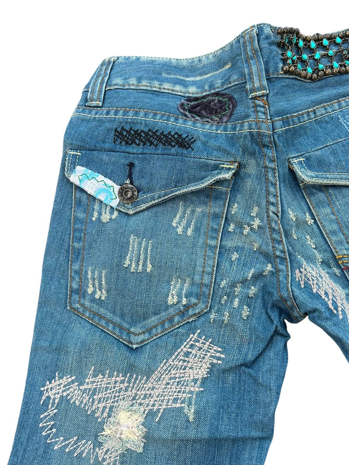 Kapital × Vintage × Who Decides War Hippies Style Japanese Distressed Denim Jeans Rare 🎌☠️ Size US 27 - 17 Thumbnail