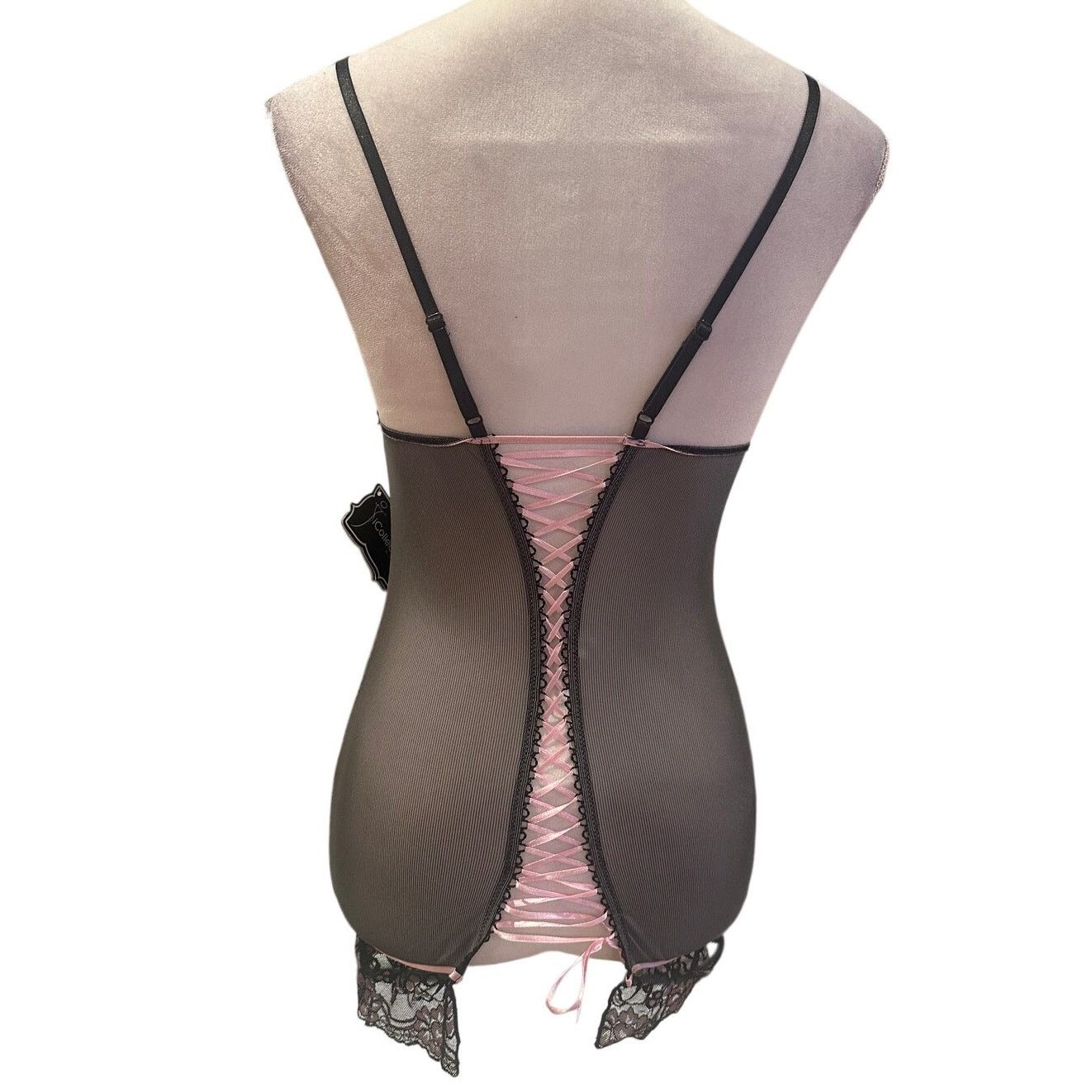 Other Women's Black Pink Floral Lace Sheer Lace Up Vintage S NWT Size ONE SIZE - 4 Thumbnail